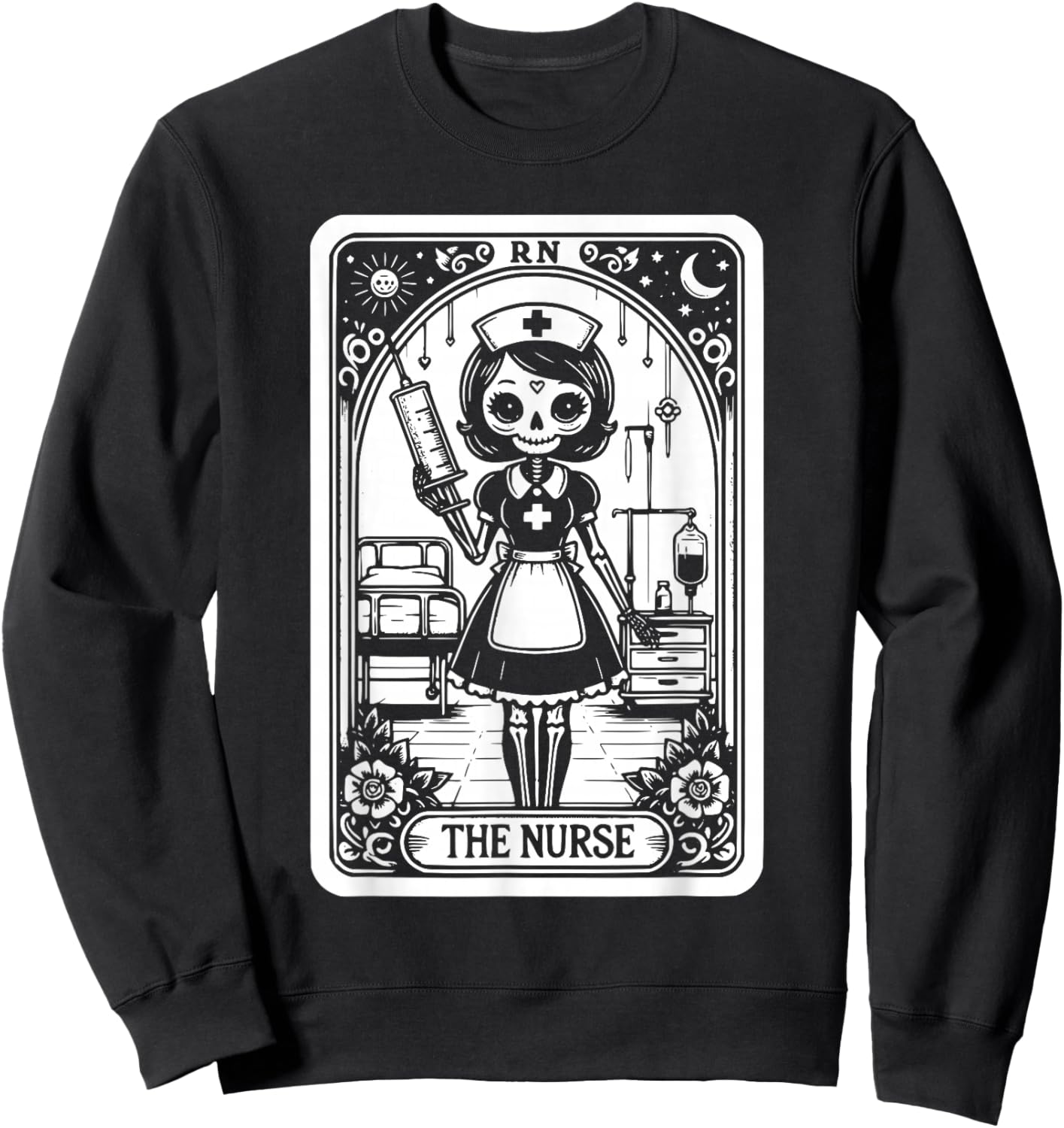 Funny Spooky Skeleton RN Nurse The Nurse Tarot Card Nursing Sweatshirt - Sweatshirt | Black