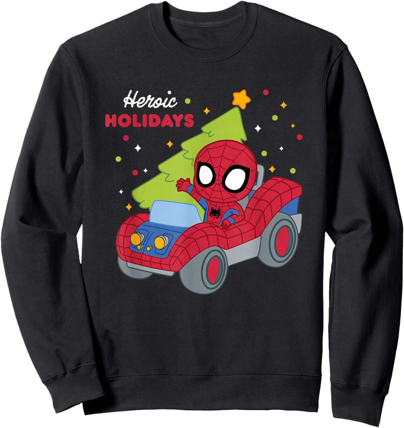 Marvel Christmas Heroic Holidays Cute Spider Man Chest Logo Sweatshirt - Sweatshirt | Black