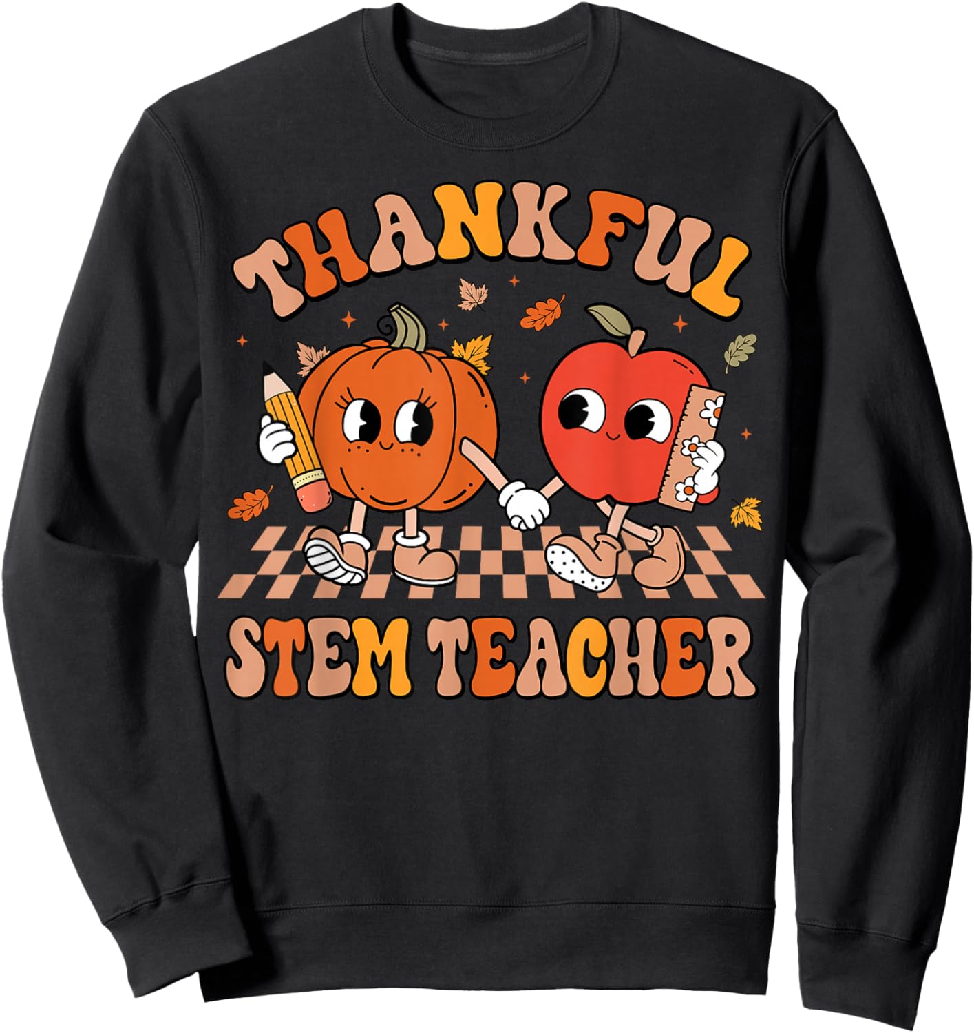 Thankful Stem Teacher Thanksgiving Fall Teacher Women Sweatshirt - Sweatshirt | Black