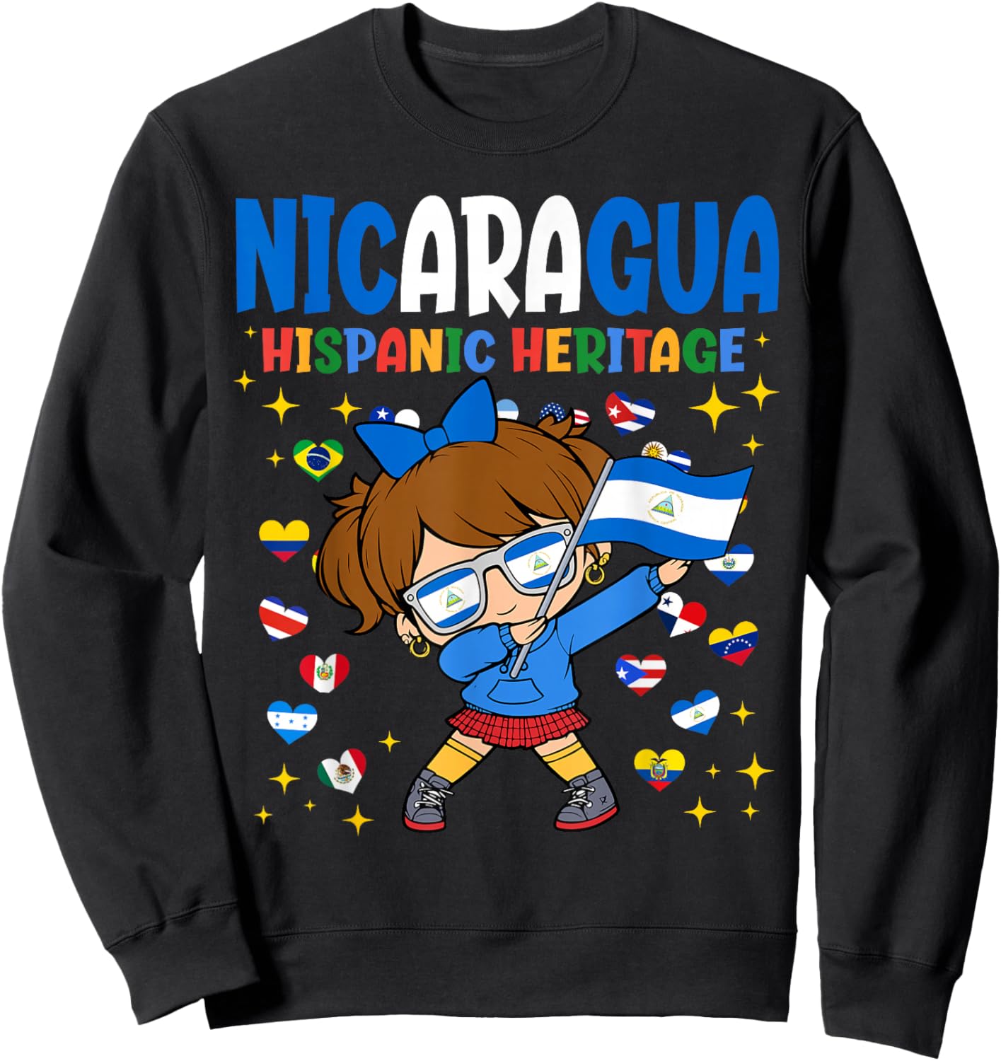 Hispanic Heritage Month Nicaragua Flag Nicaraguan Girl Kids Sweatshirt - Sweatshirt | Black