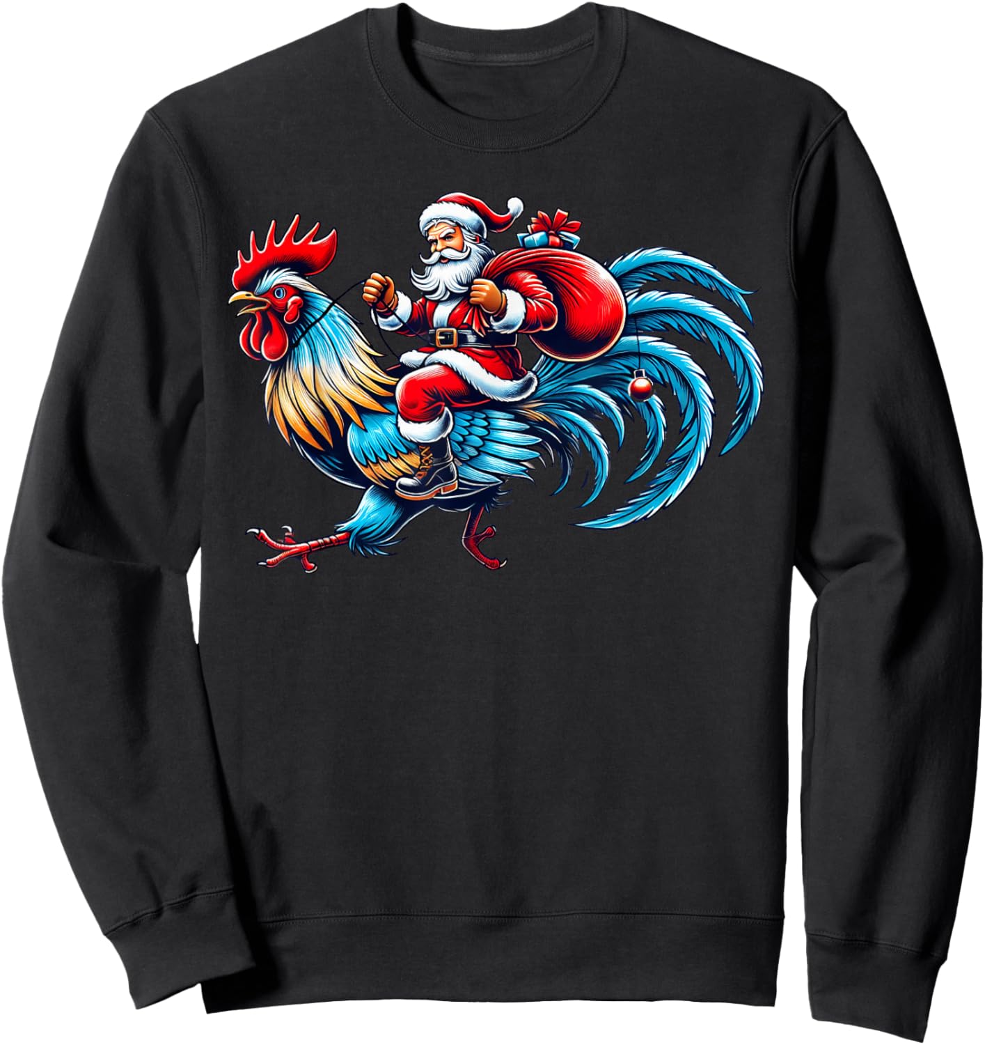 Chicken Lover Xmas Funny Santa Riding Chicken Christmas 2024 Sweatshirt - Sweatshirt | Black
