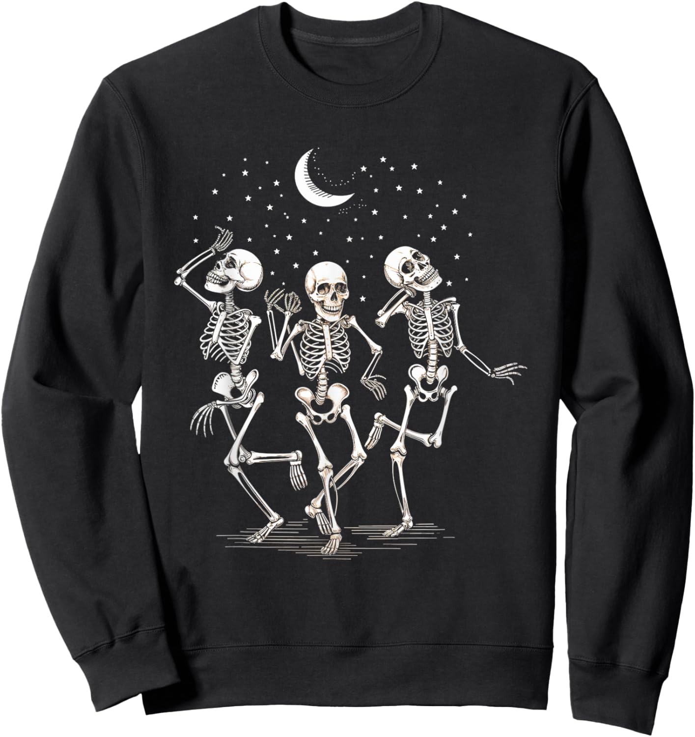 Skeleton Dance Moon Stars Night Halloween Party Sweatshirt - Sweatshirt | Black