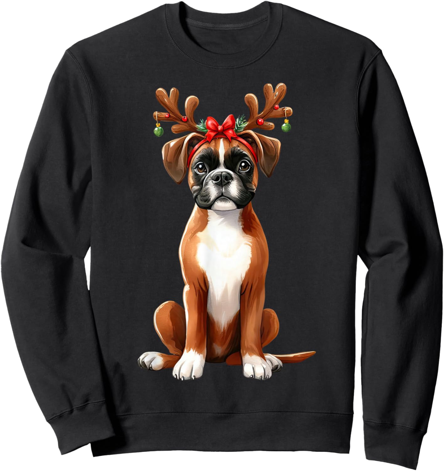 Boxer Reindeer Santa Hat Xmas Lights Christmas Xmas Dog Men Women Sweatshirt - Sweatshirt | Black