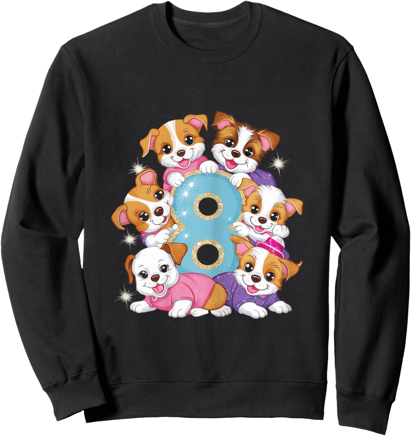 8th Birthday Dog Birthday Shirt for Girls 8 Years Puppy Sweatshirt - Sweatshirt | Black