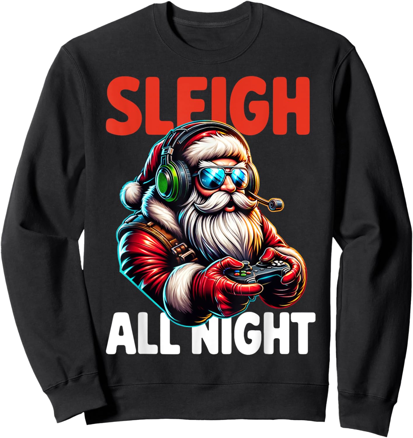 Christmas Gamer Boys Sleigh All Night Video Game Santa Xmas Sweatshirt - Sweatshirt | Black