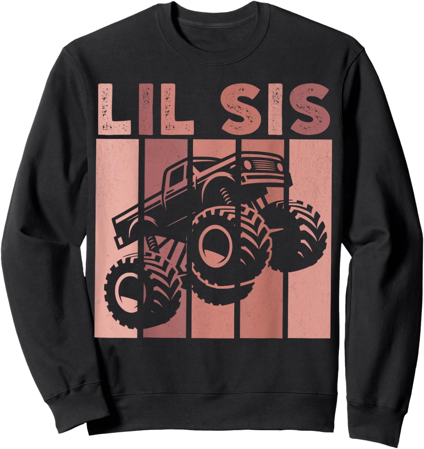 Little Sister Monster Truck Retro Lil Sis Matching Sibling Sweatshirt - Sweatshirt | Black