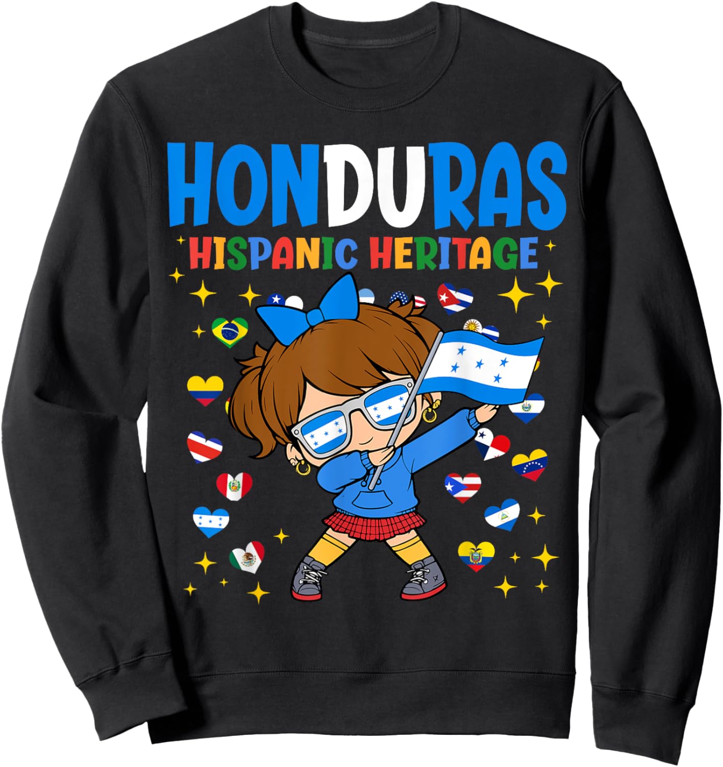 Hispanic Heritage Month Honduras Flag Honduran Girl Kids Sweatshirt - Sweatshirt | Black