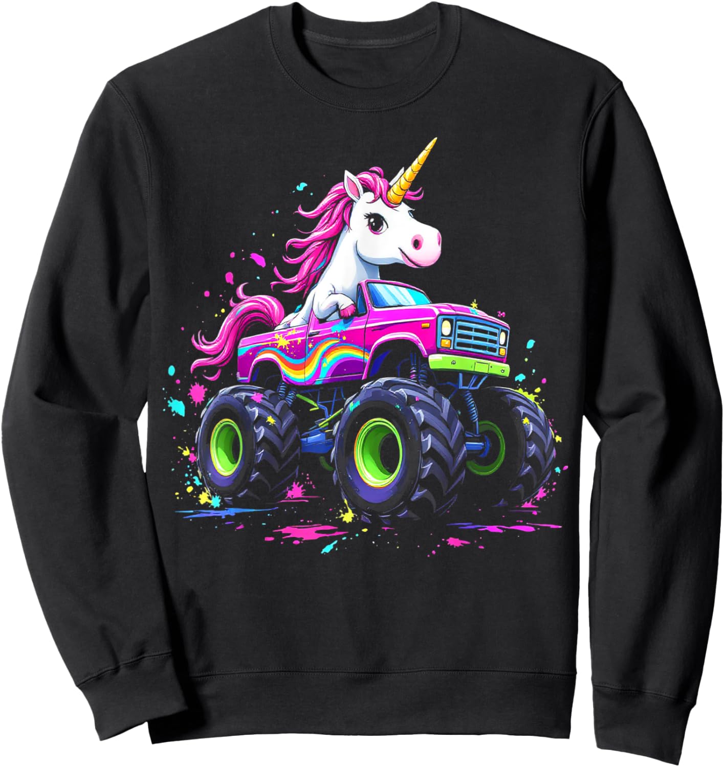 Monster Truck Unicorn Birthday Party Monster Truck Girl Sweatshirt - Sweatshirt | Black