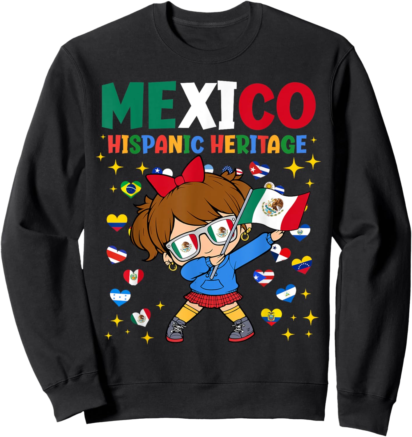 Hispanic Heritage Month Mexico Flag Mexican Girl Kids Sweatshirt - Sweatshirt | Black