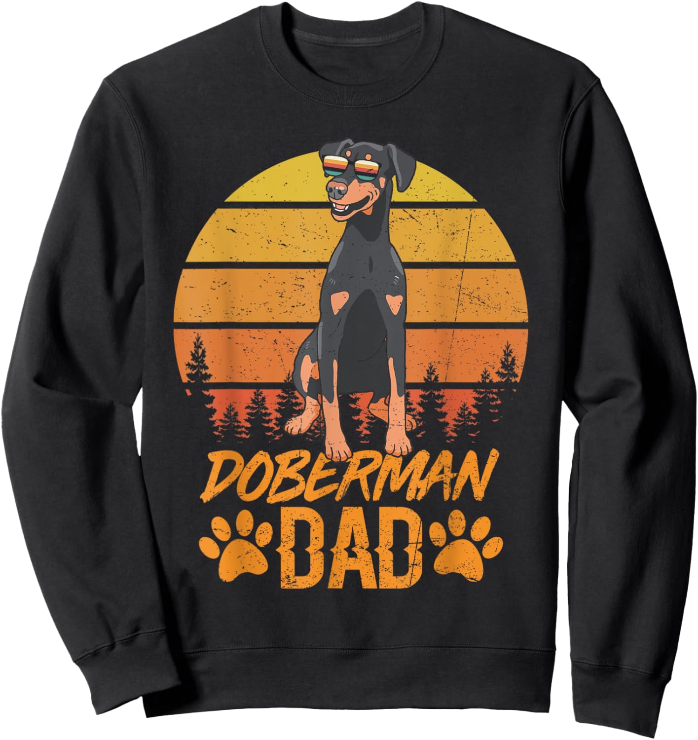 Vintage Retro Cool Natural Ear Doberman Dad Fathers Day Sweatshirt - Sweatshirt | Black