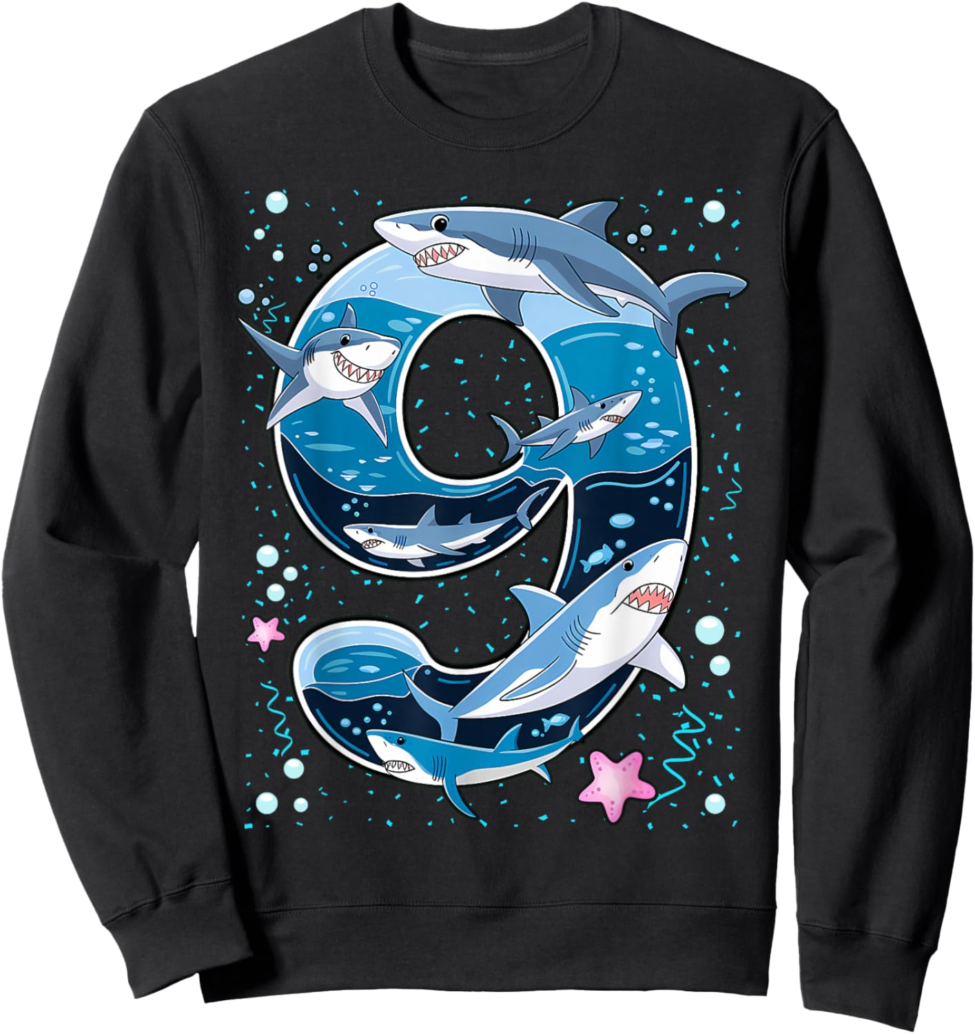 Kids 9th Birthday 9 Years Old Shark Boys Sea Ocean Sweatshirt - Sweatshirt | Black