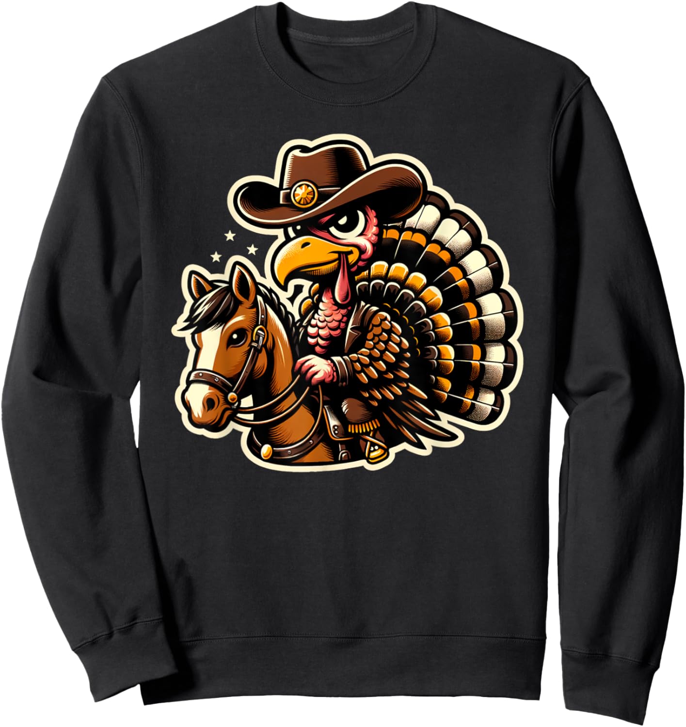 Funny Cowboy Turkey Riding Horse Thanksgiving Country Vibes Sweatshirt - Sweatshirt | Black