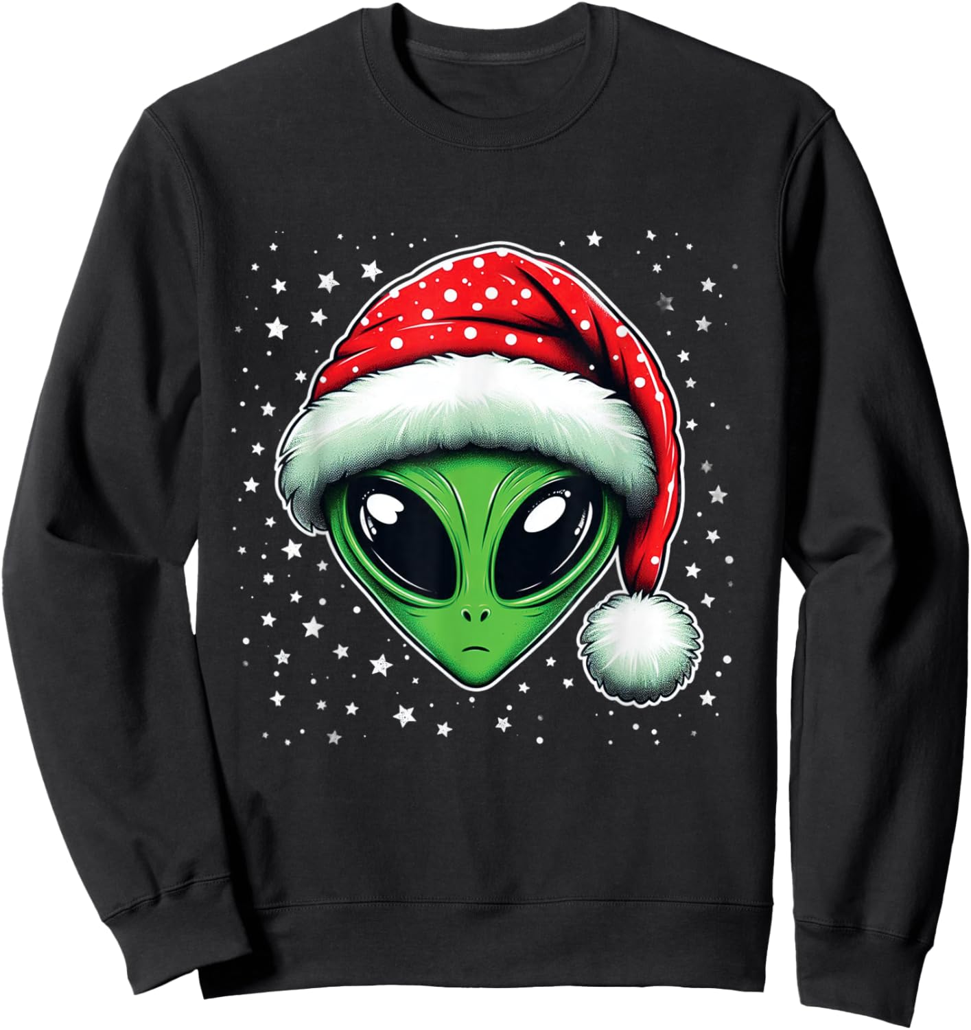 Christmas Alien Santa Hat Xmas Funny Alien Men Women Sweatshirt - Sweatshirt | Black
