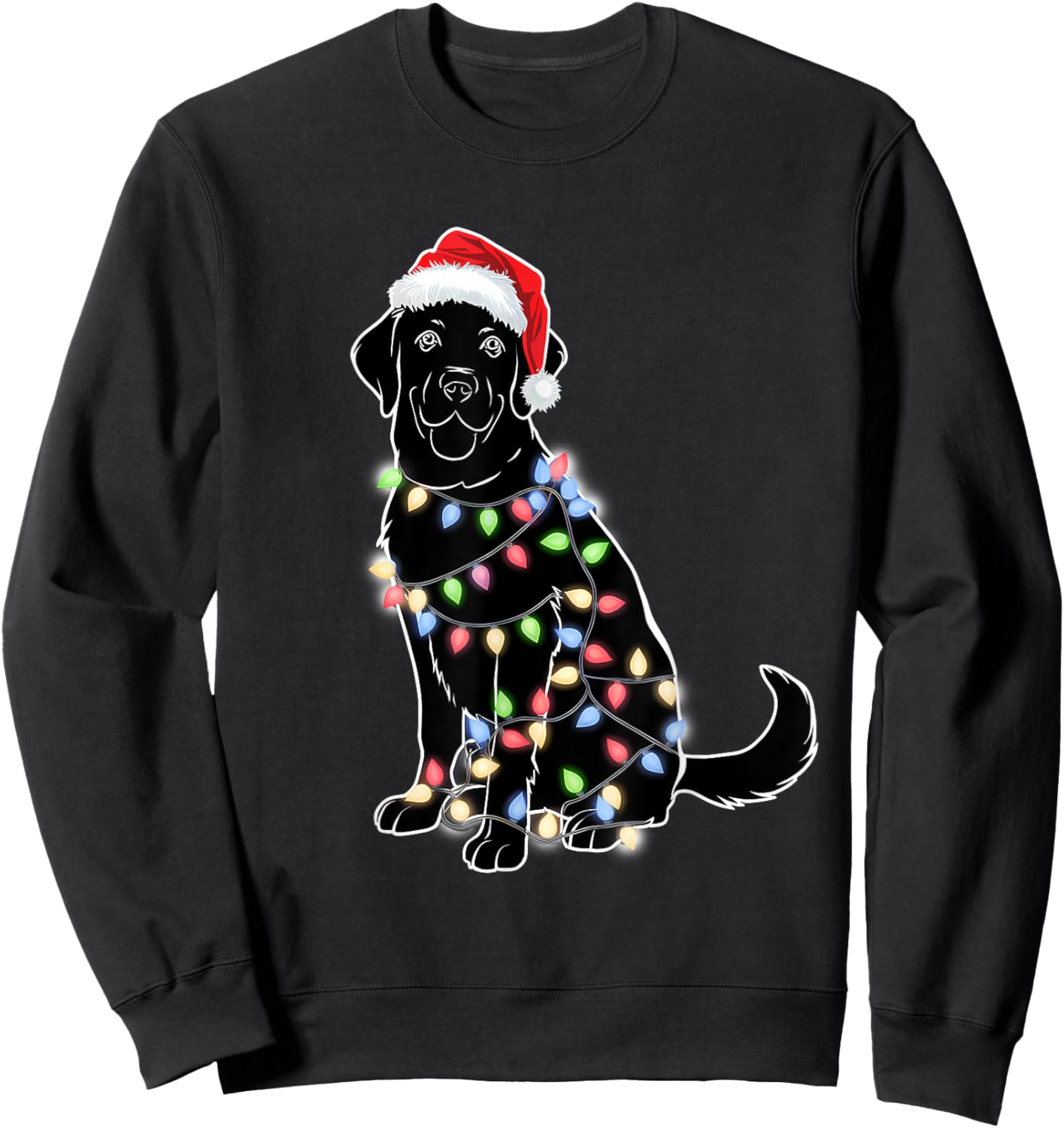 Santa Beagle Christmas Tree Light Pajama Dog Xmas Sweatshirt - Sweatshirt | Black