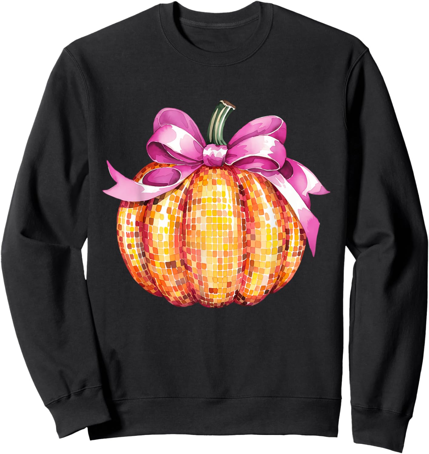 Coquette Pumpkin Pink Bow Fall Y'All Thanksgiving Women Girl Sweatshirt - Sweatshirt | Black