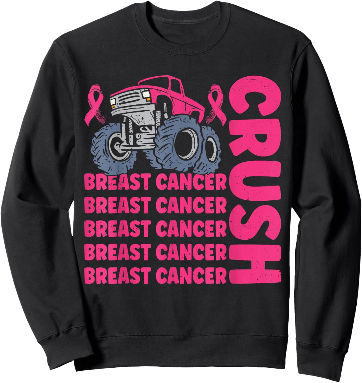 Crush Breast Cancer Awareness Truck pink Women Men Boys Sweatshirt - Sweatshirt | Black