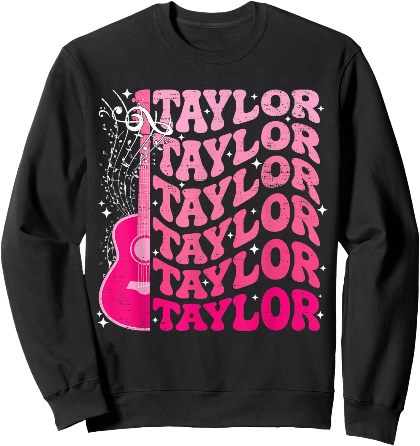 Girl Retro Taylor First Name Personalized Groovy 80's Pink Sweatshirt - Sweatshirt | Black