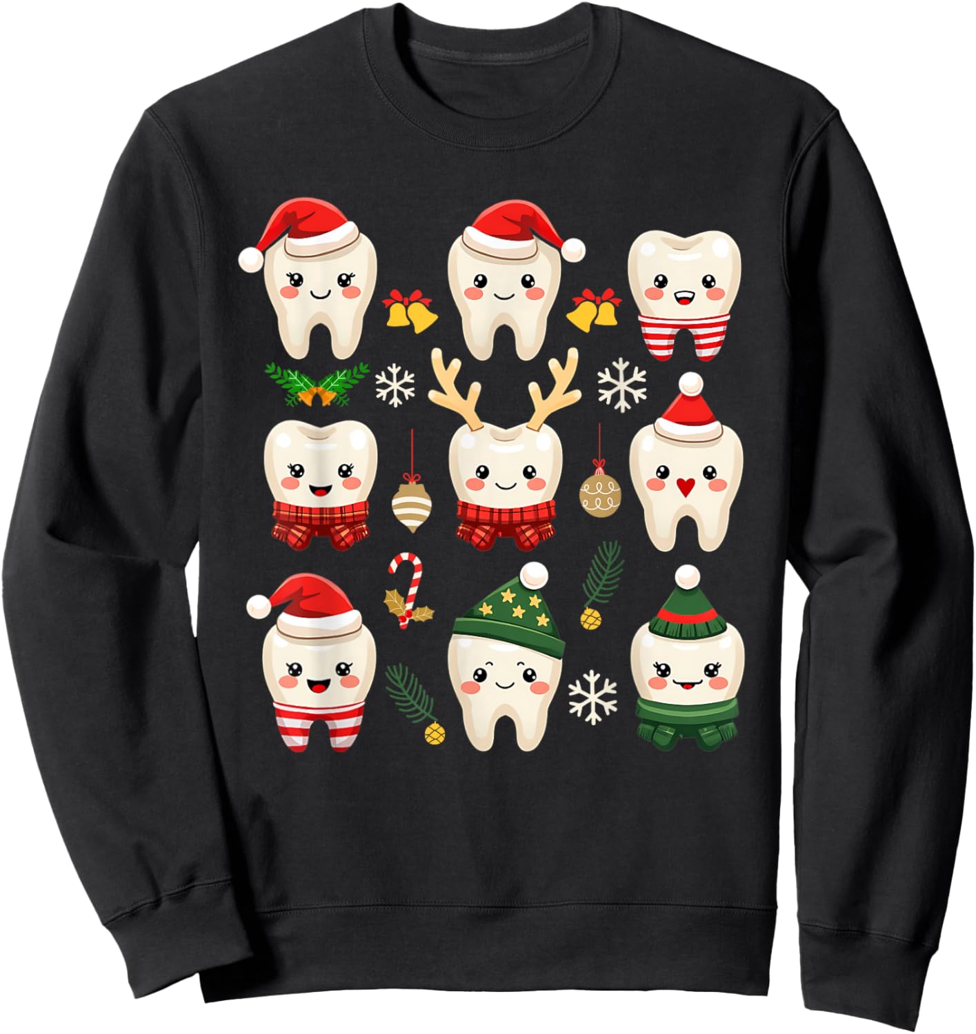 Funny Dental Christmas Teeth Cute Xmas Dentist Squad Crew Sweatshirt - Sweatshirt | Black