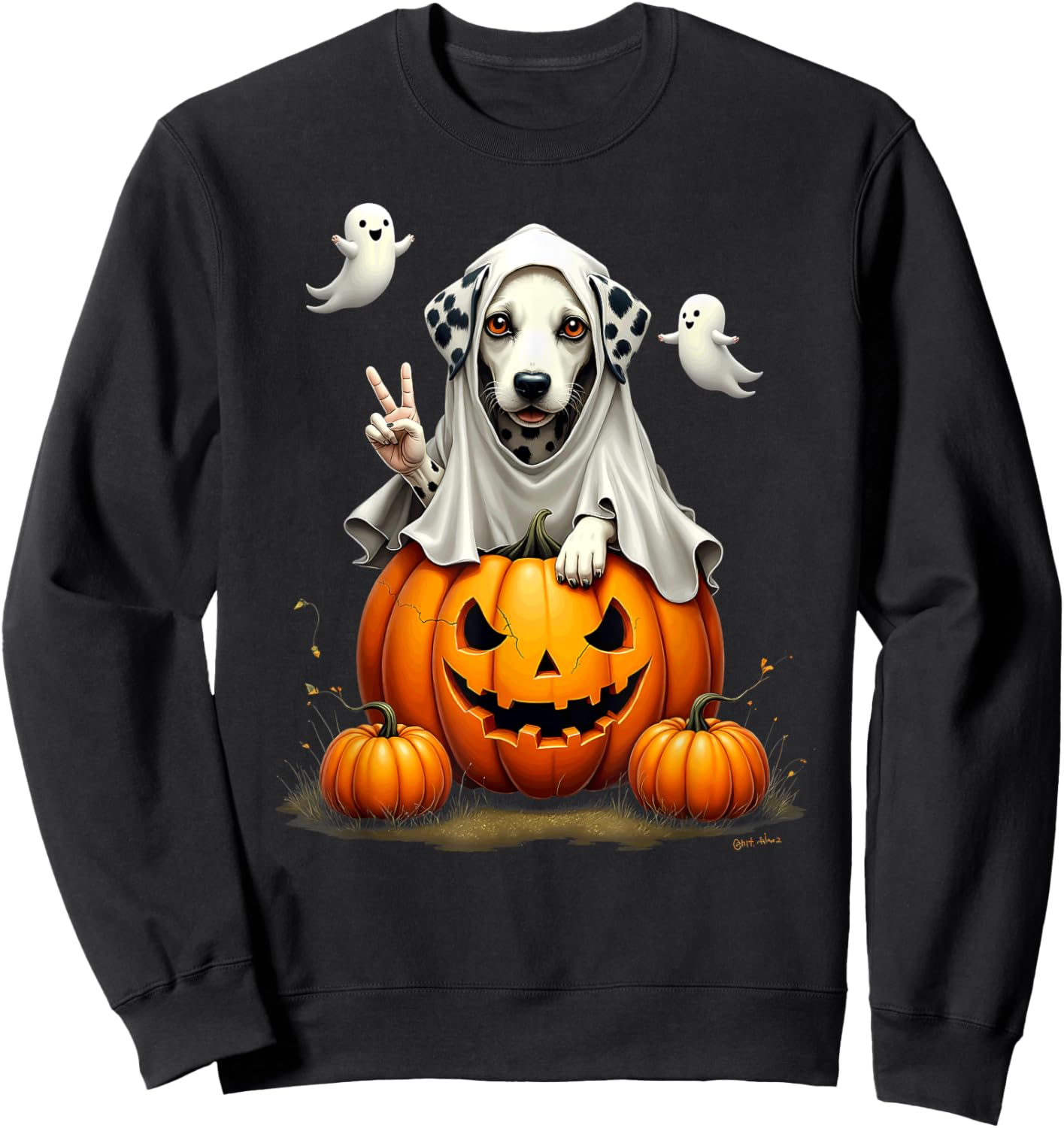 Pumpkin Boo Ghost Dalmatian Dog Halloween Costume Men Women Kids Sweatshirt - Sweatshirt | Black