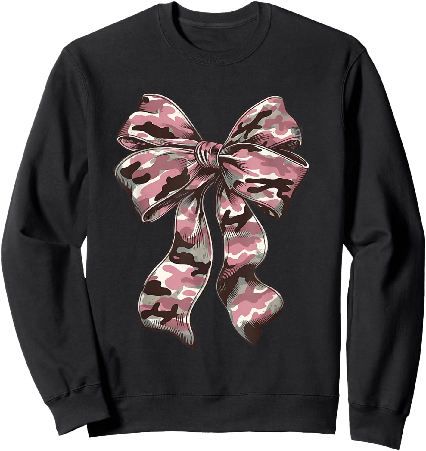 Pink Camouflage Old Camo Bow Camo Coquette Bow Hunting Women Sweatshirt - Sweatshirt | Black