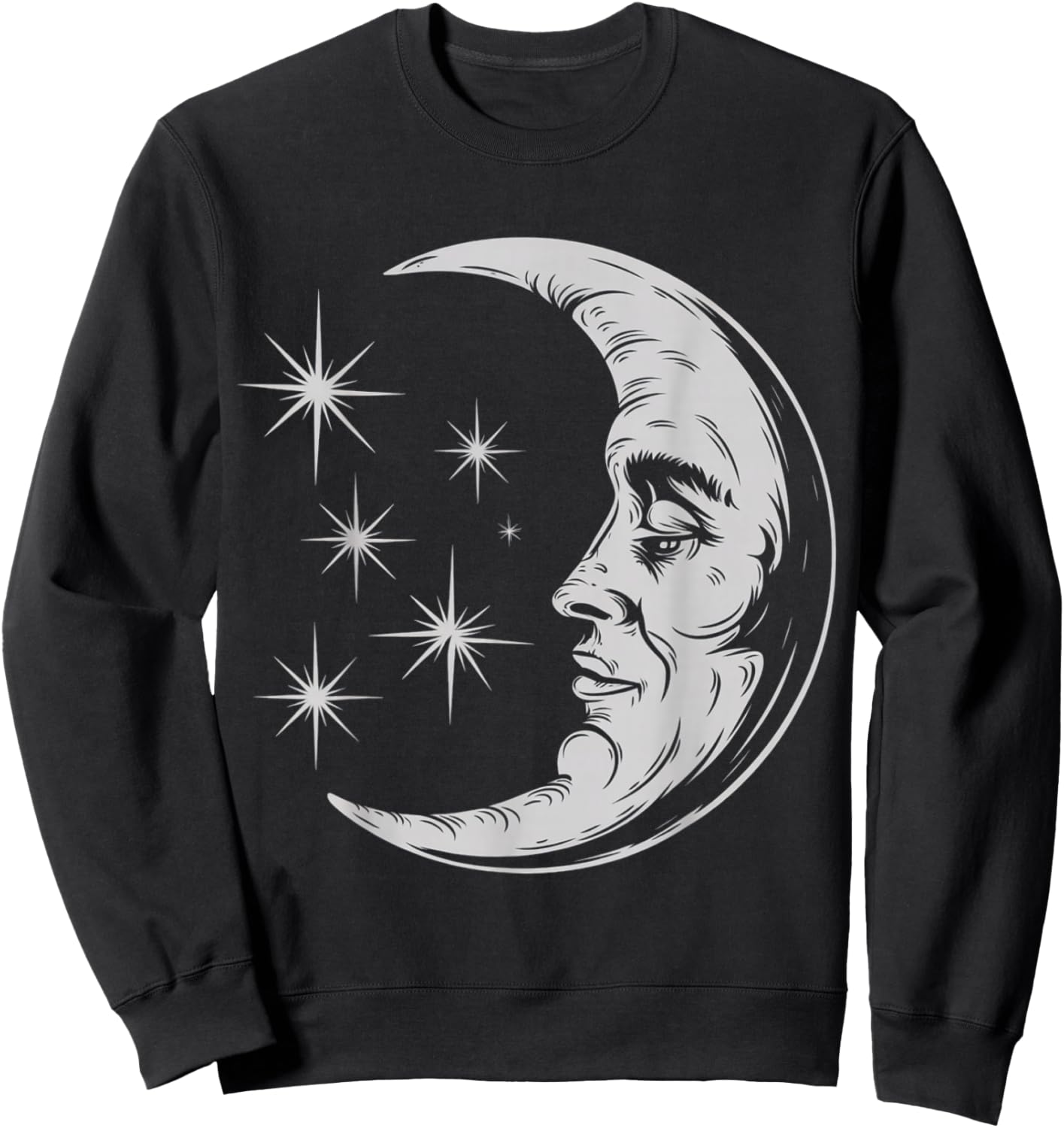Bohemian Half Crescent Moon Face Sweatshirt - Sweatshirt | Black