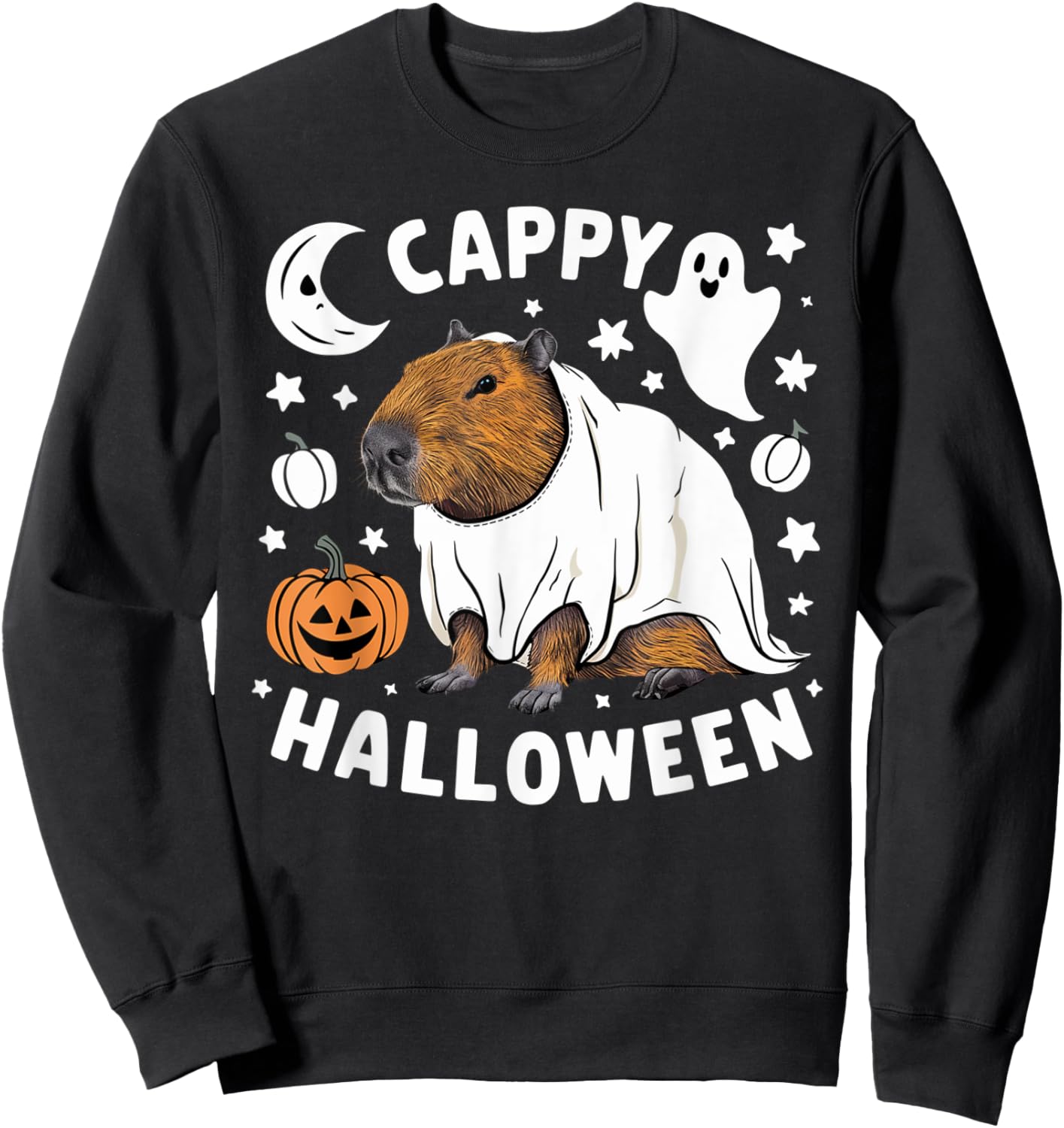 Cappy Halloween - Cute Capybara Ghost Costume Sweatshirt - Sweatshirt | Black