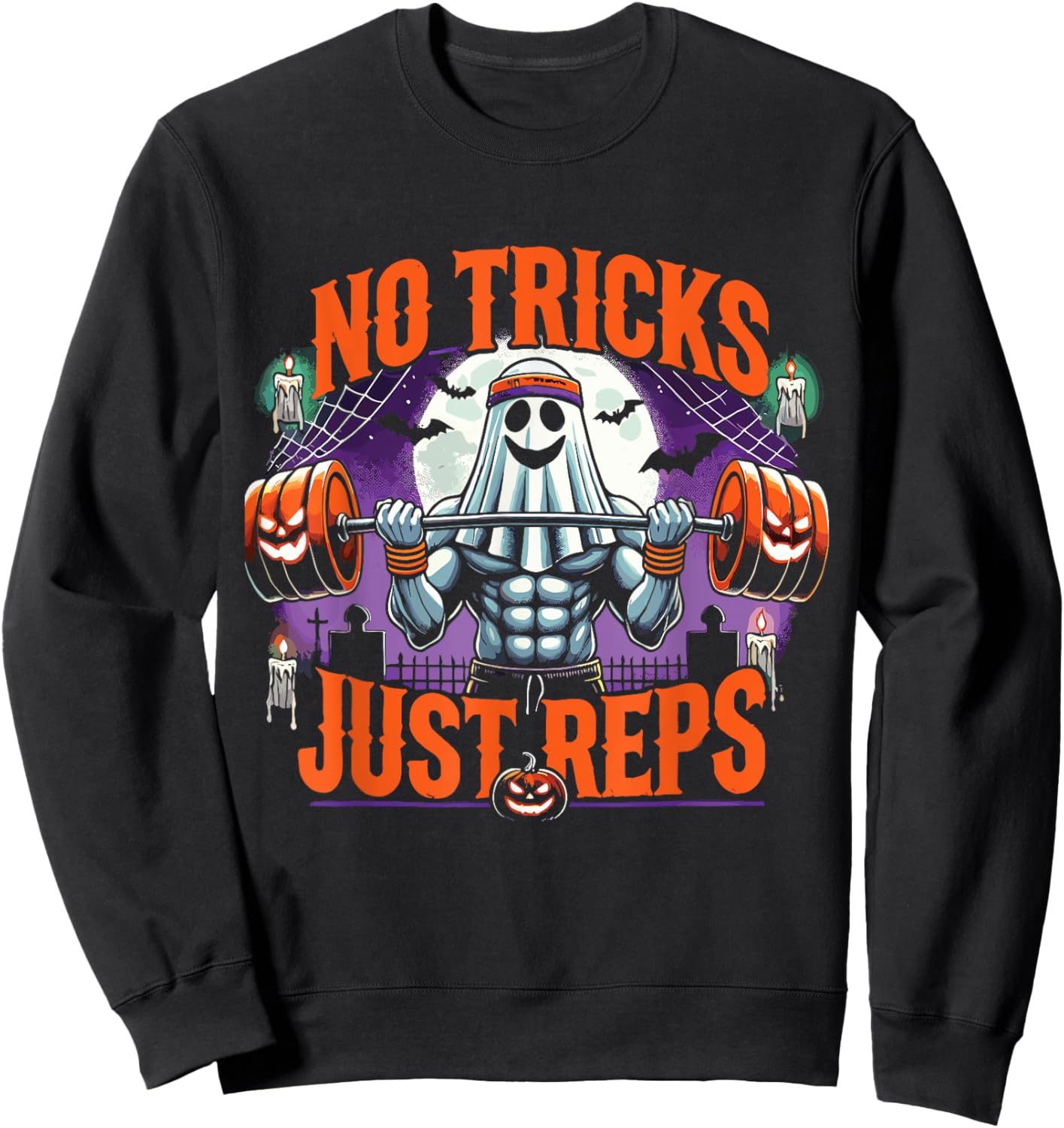 Halloween Workout No Tricks Just Reps Ghost Gym Sweatshirt - Sweatshirt | Black