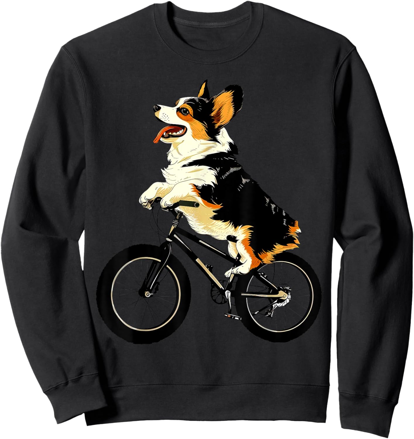 Corgi Dog Riding Bicycle Cycling Biking Dog On A Bicycle Sweatshirt - Sweatshirt | Black
