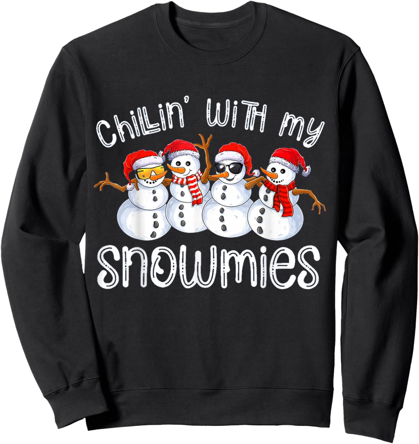 Chillin With My Snowmies Funny Snowman Christmas Kids Boys Sweatshirt - Sweatshirt | Black