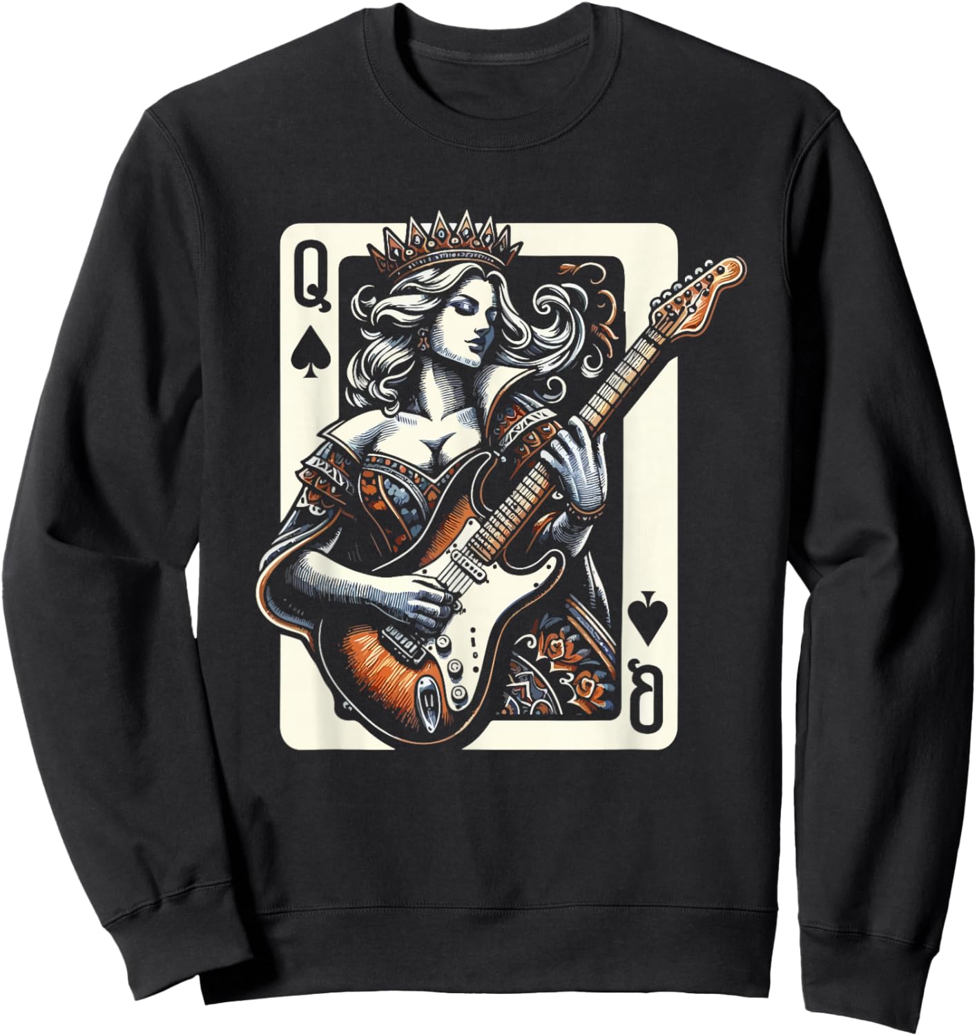 Women Queen Guitar Music Cool Guitarist Sweatshirt - Sweatshirt | Black