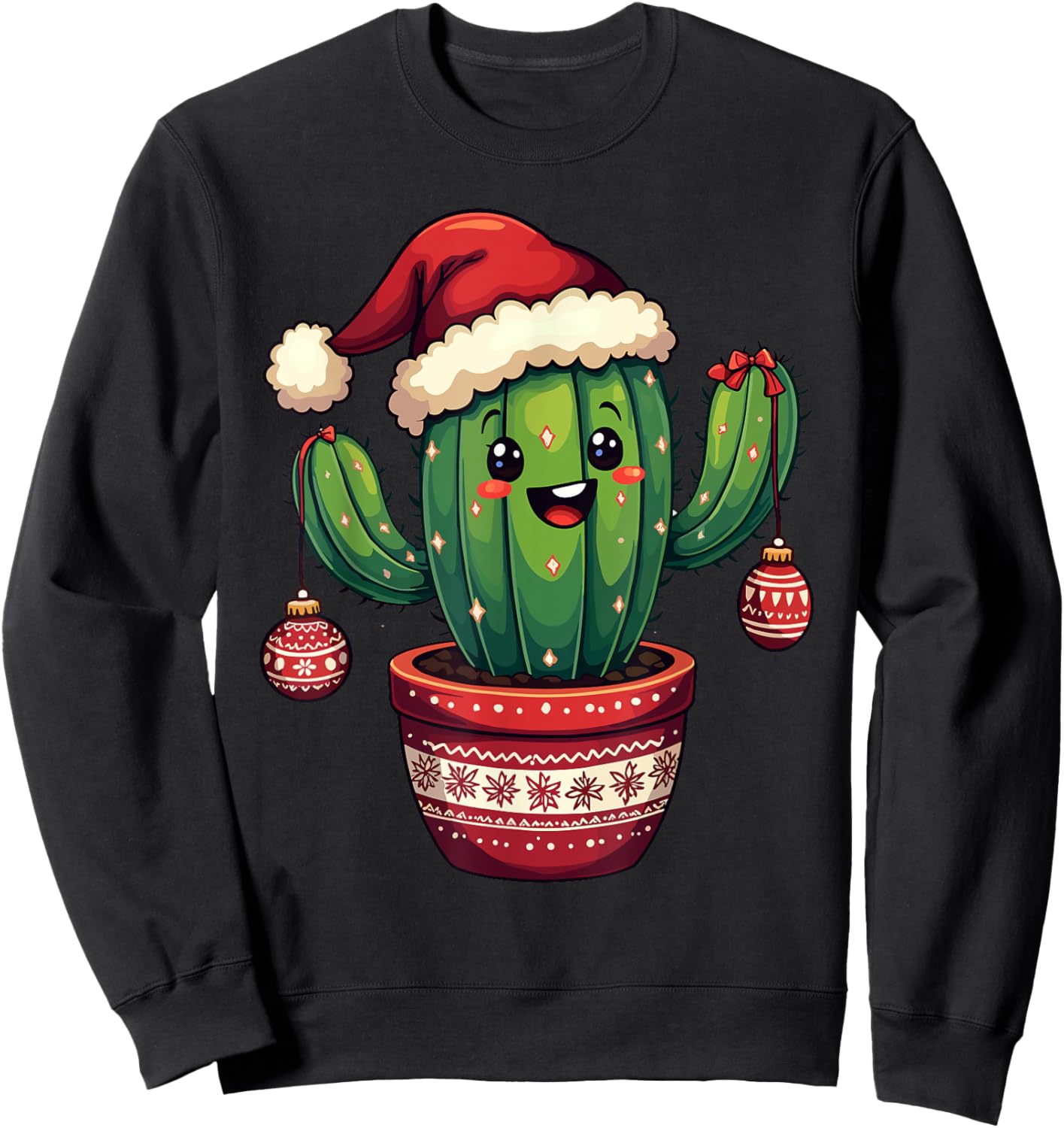Cactus Santa Hat Funny Christmas Xmas Men Women Kids Sweatshirt - Sweatshirt | Black