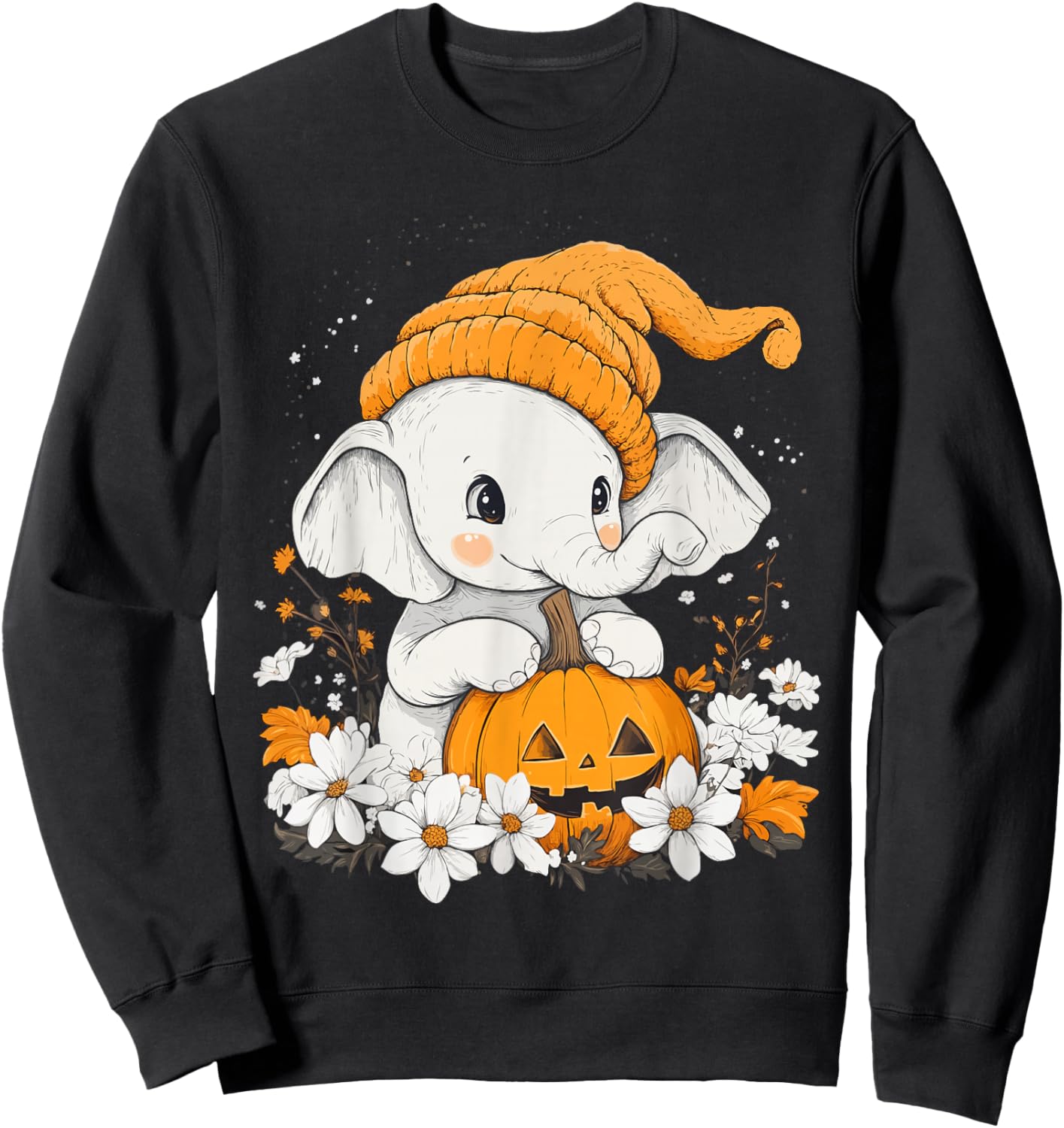 Halloween Pumpkin Flower Girls Boys Kids Elephant Halloween Sweatshirt - Sweatshirt | Black