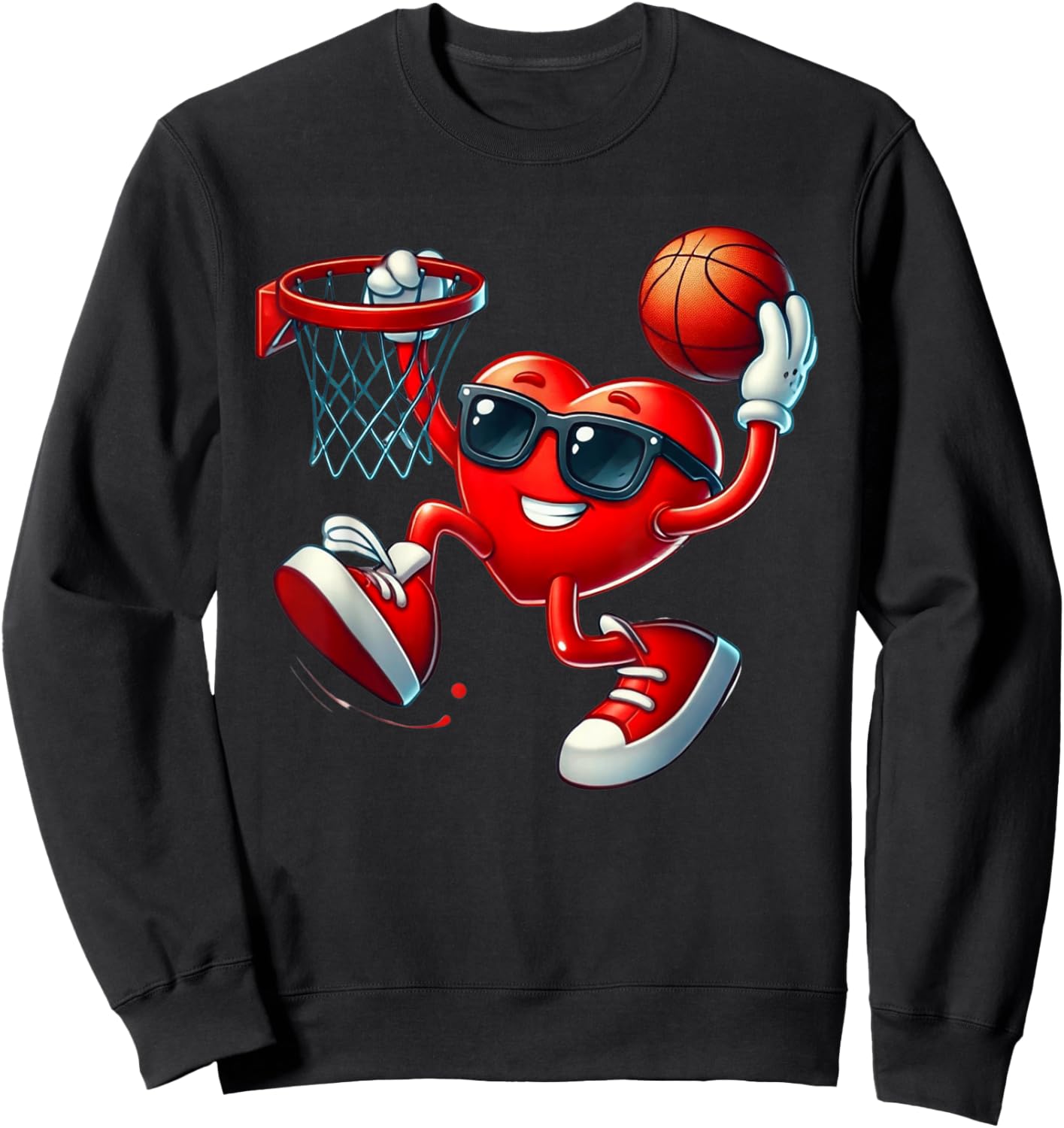 Valentines Day Basketball Funny Red Heart Love Boys Kids Sweatshirt - Sweatshirt | Black