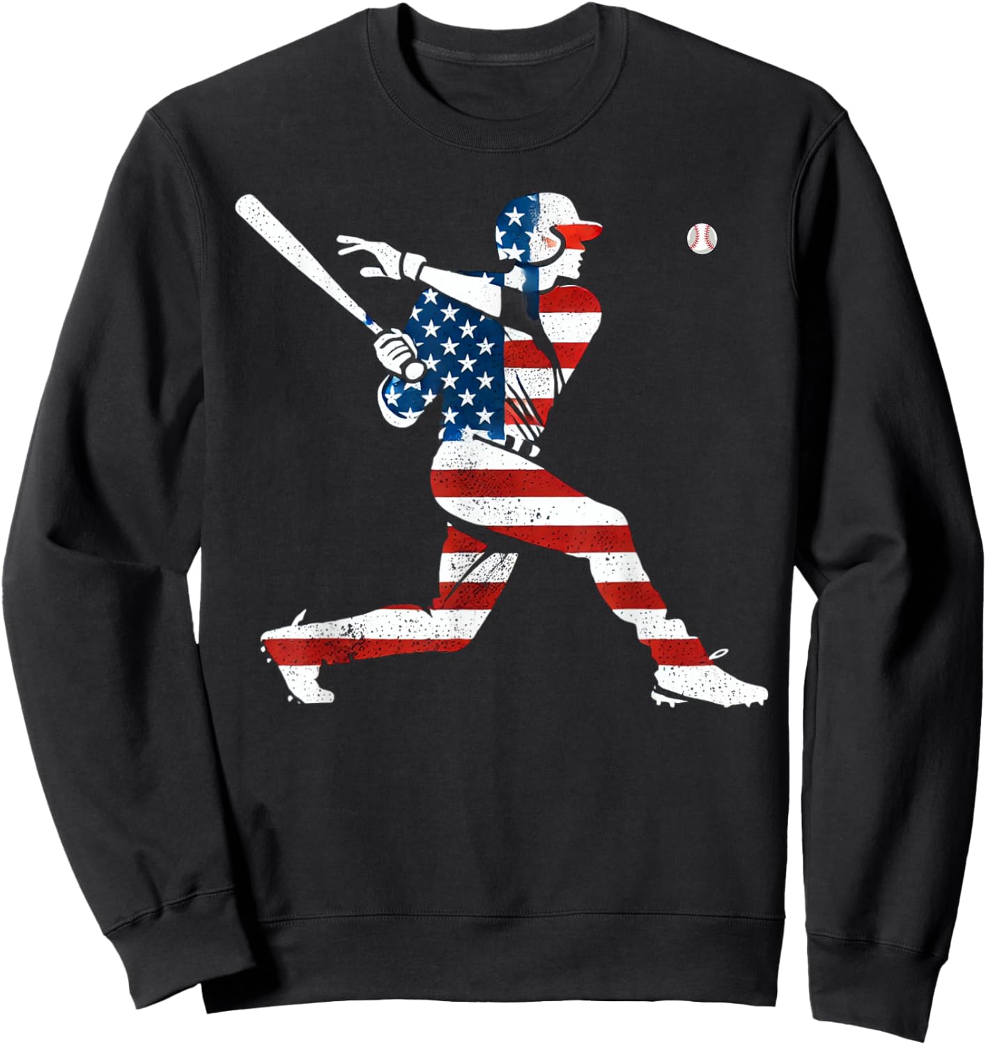 American Baseball Player Batter with United States Flag USA Sweatshirt - Sweatshirt | Black