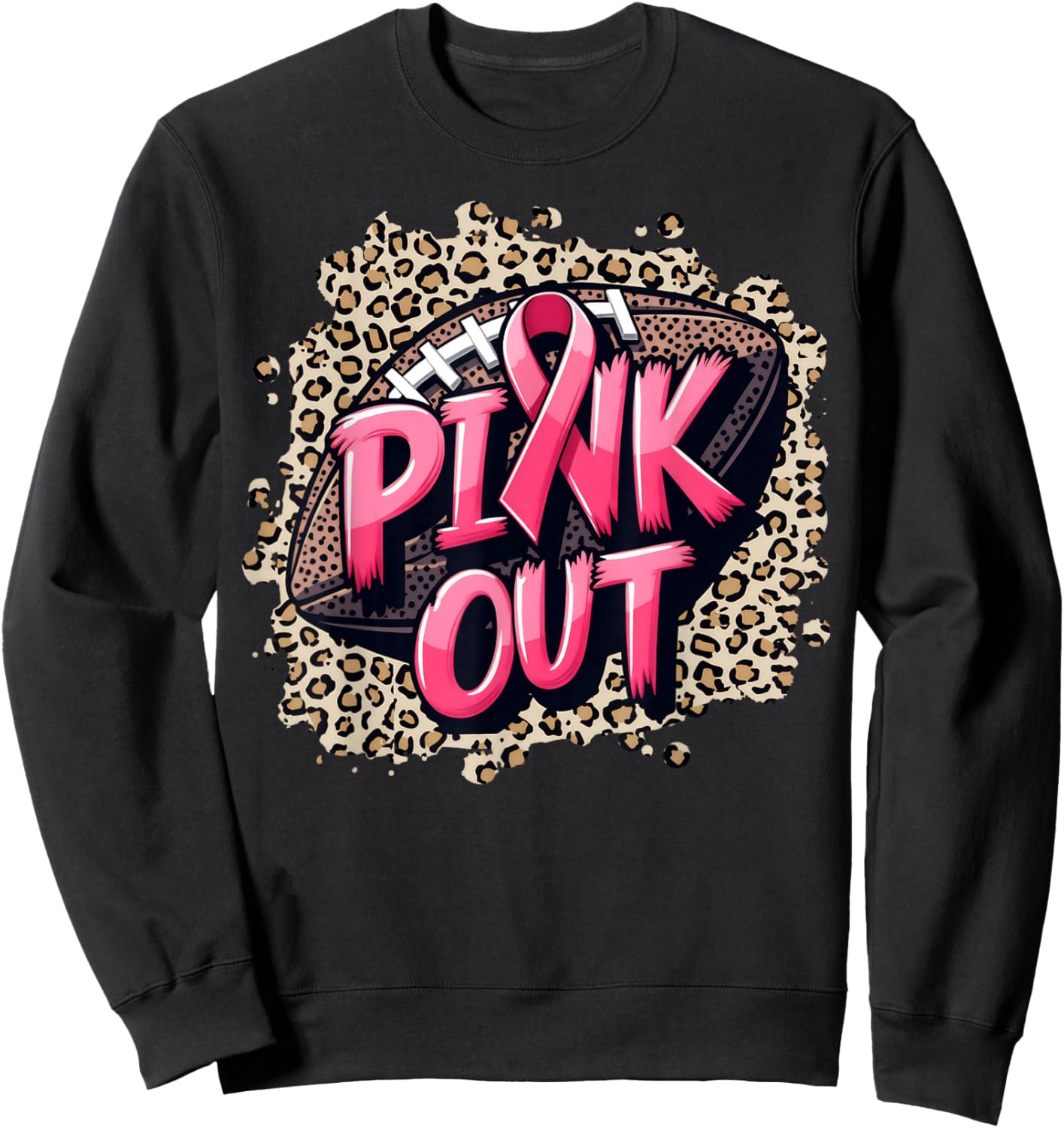 Pink Out American Football Leopard Tackle Breast Cancer 2024 Sweatshirt - Sweatshirt | Black