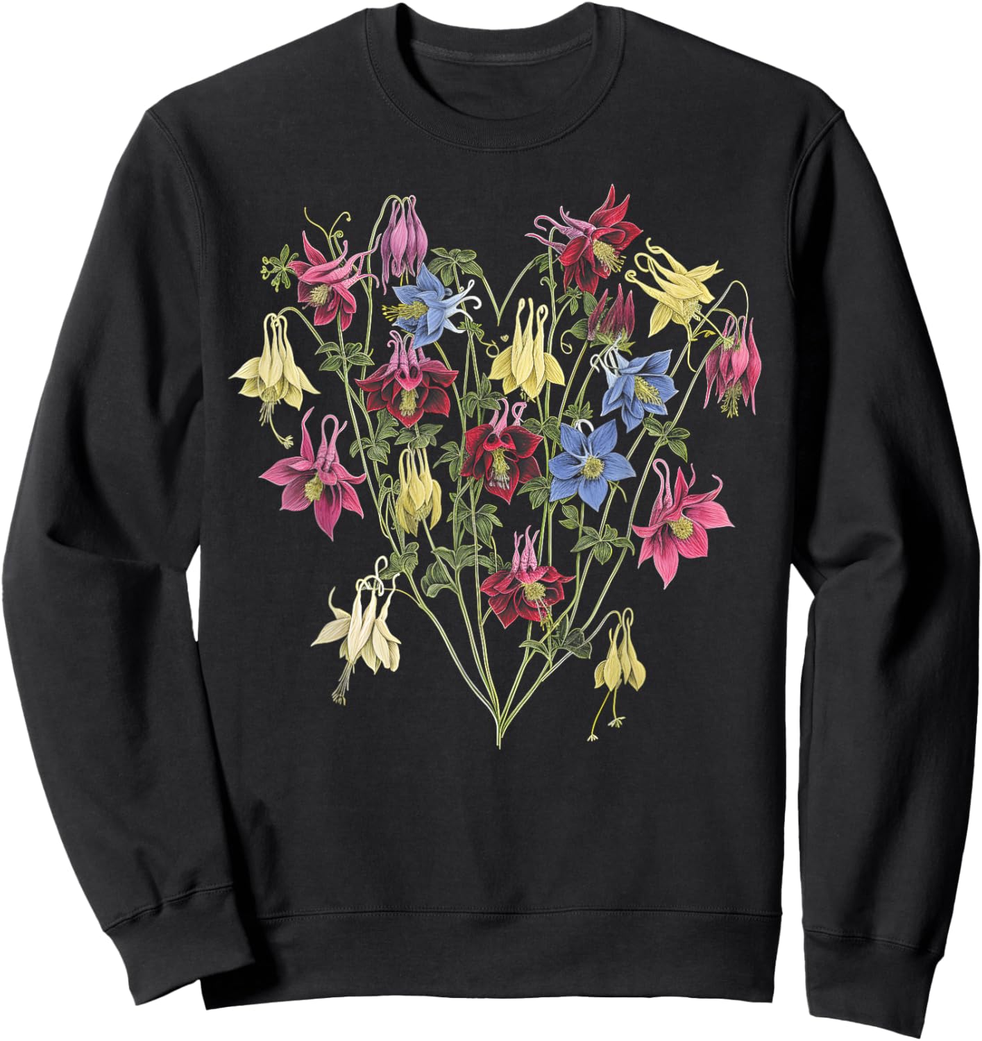 Floral Columbine Flower Girl Heart Valentine's Day Plant Mom Sweatshirt - Sweatshirt | Black