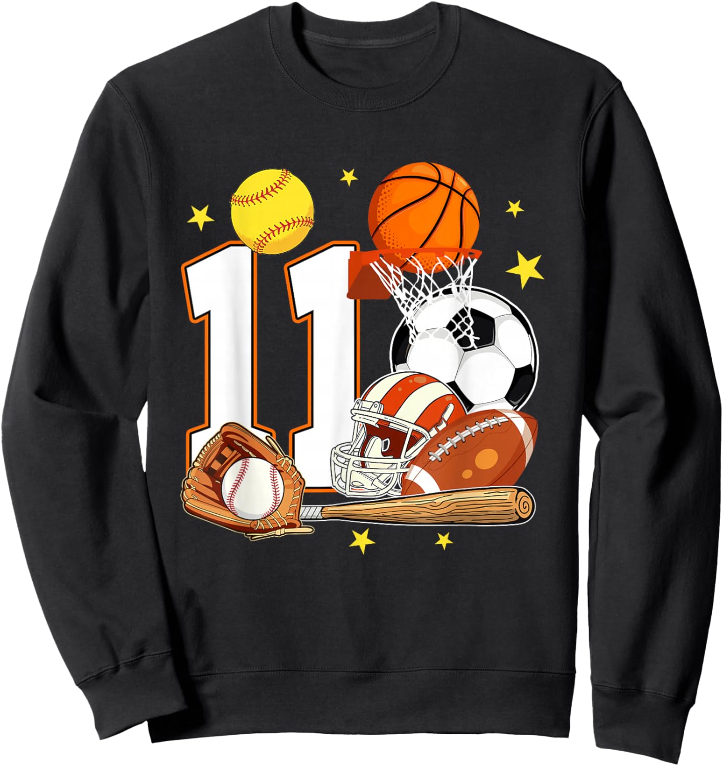 11th Birthday Sports Birthday Theme 11 Year Old Birthday Sweatshirt - Sweatshirt | Black