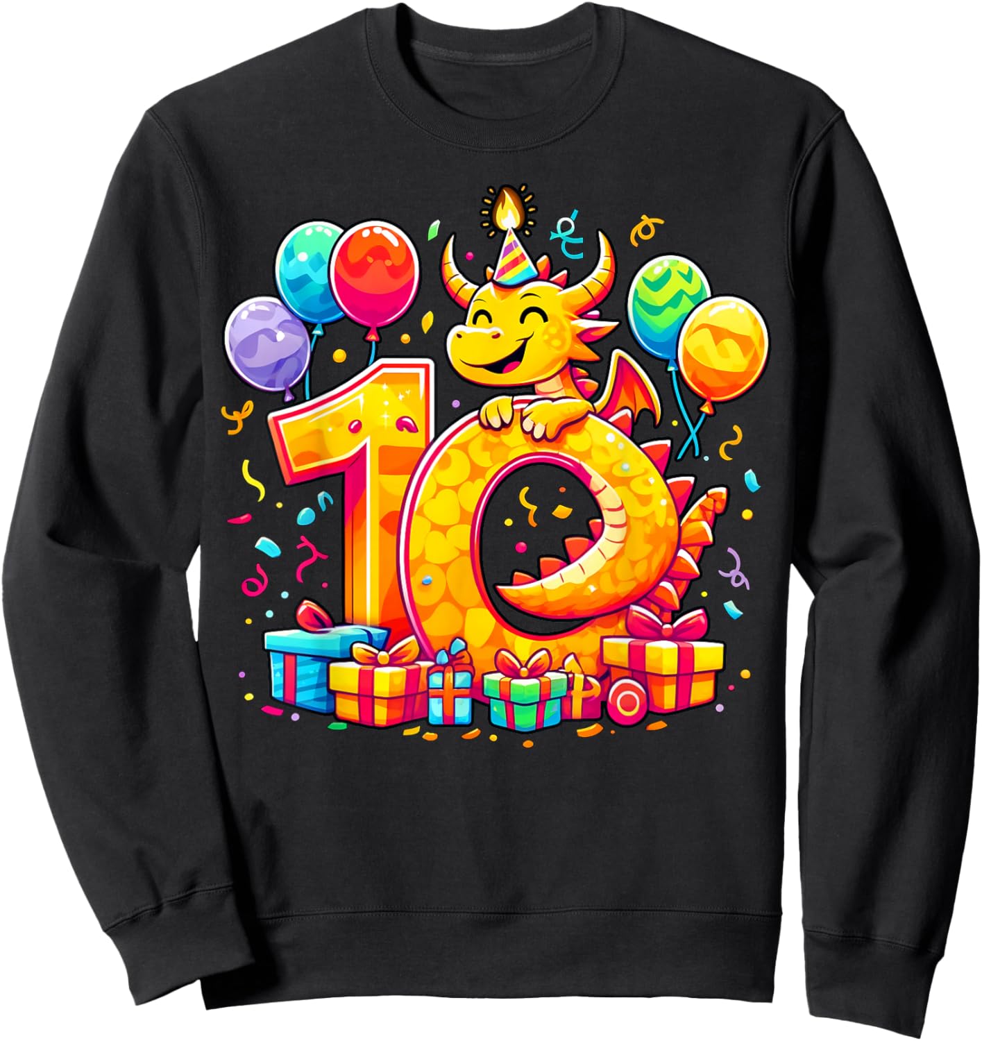 Kids Dragon Theme tenth Bday Party 10th Dragon Birthday Sweatshirt - Sweatshirt | Black