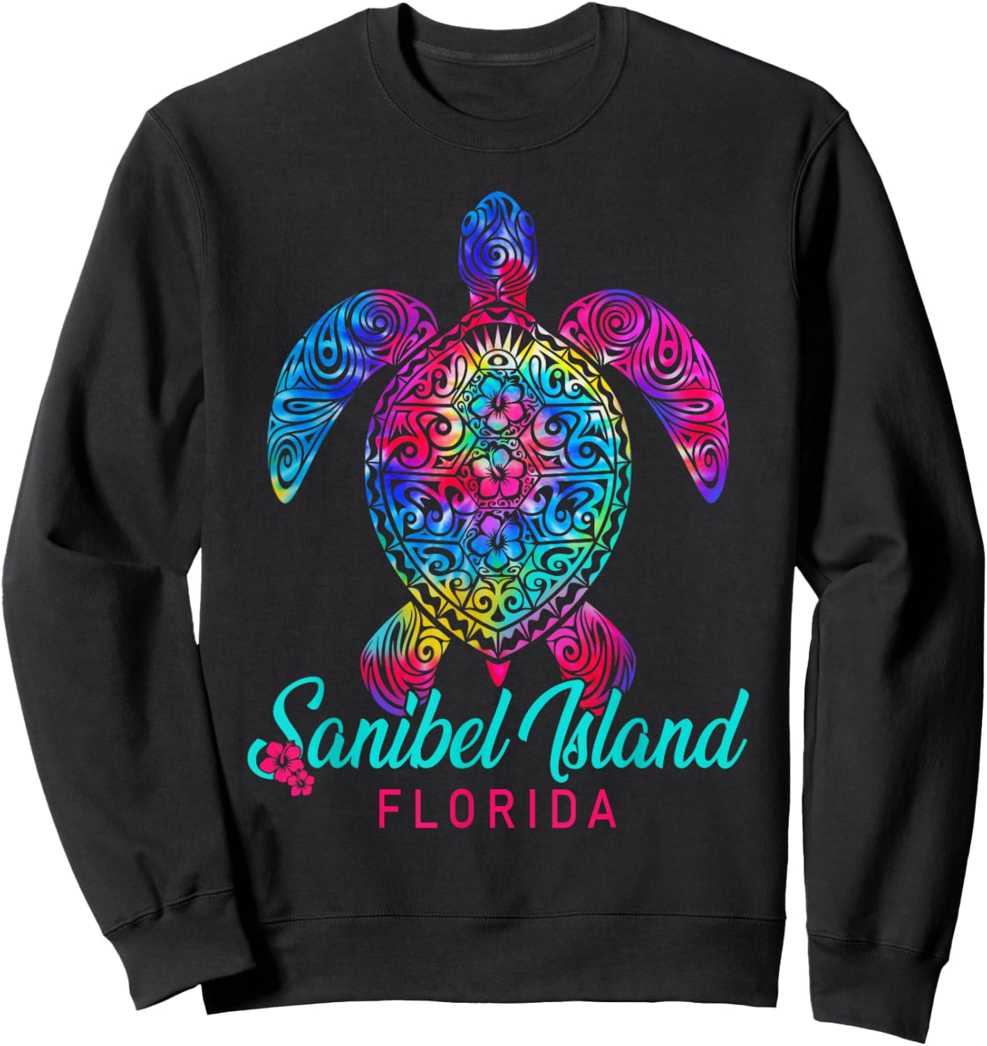 Sanibel Island Florida Tribal Tie Dye Sea Turtle Sweatshirt - Sweatshirt | Black