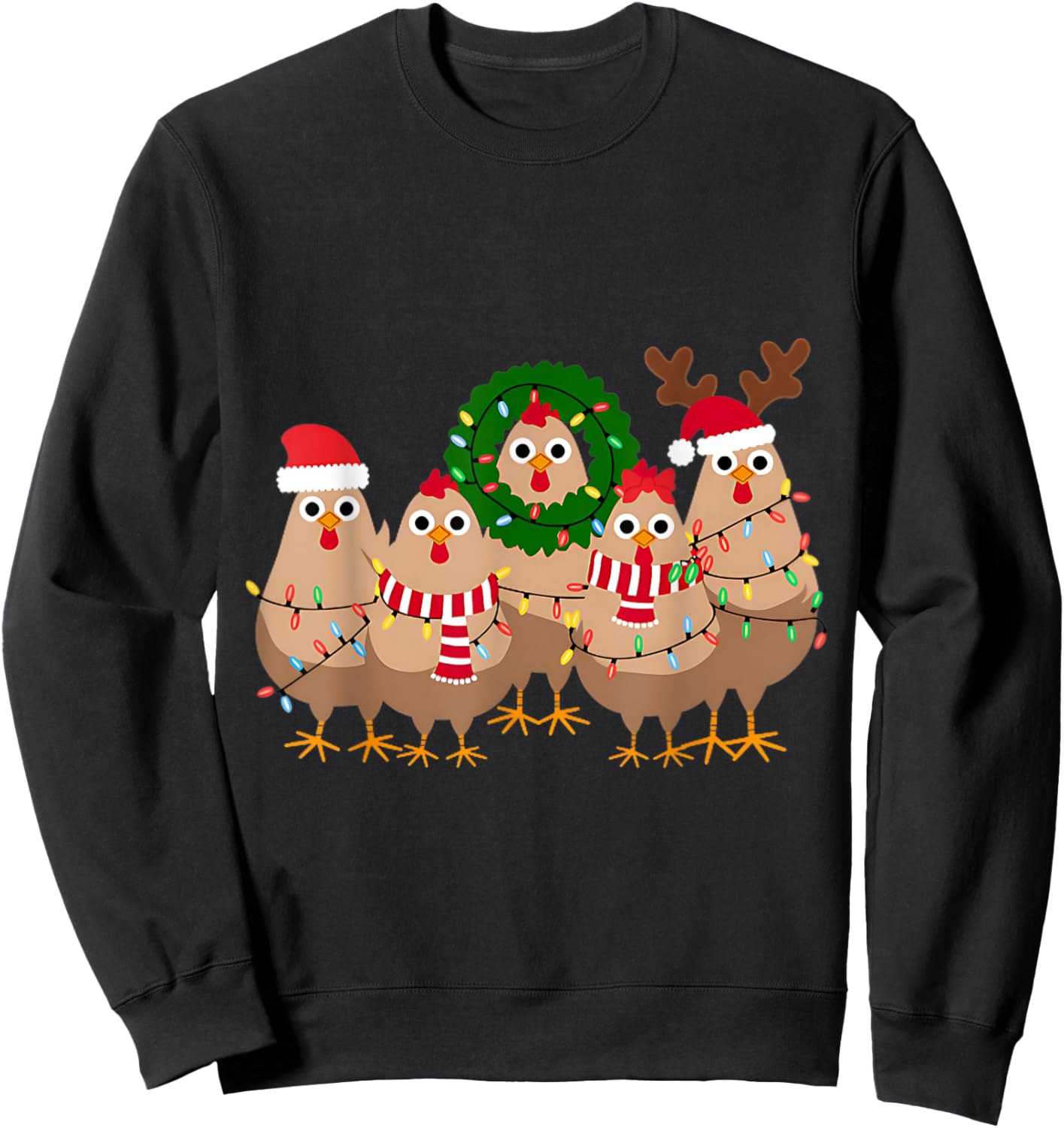 Funny Christmas Chicken - Black, Small, -Adult, Christmas, Modern, Cartoon, Imported, Polyester 100%, Short Sleeve, Pull On Sweatshirt - Sweatshirt | Black