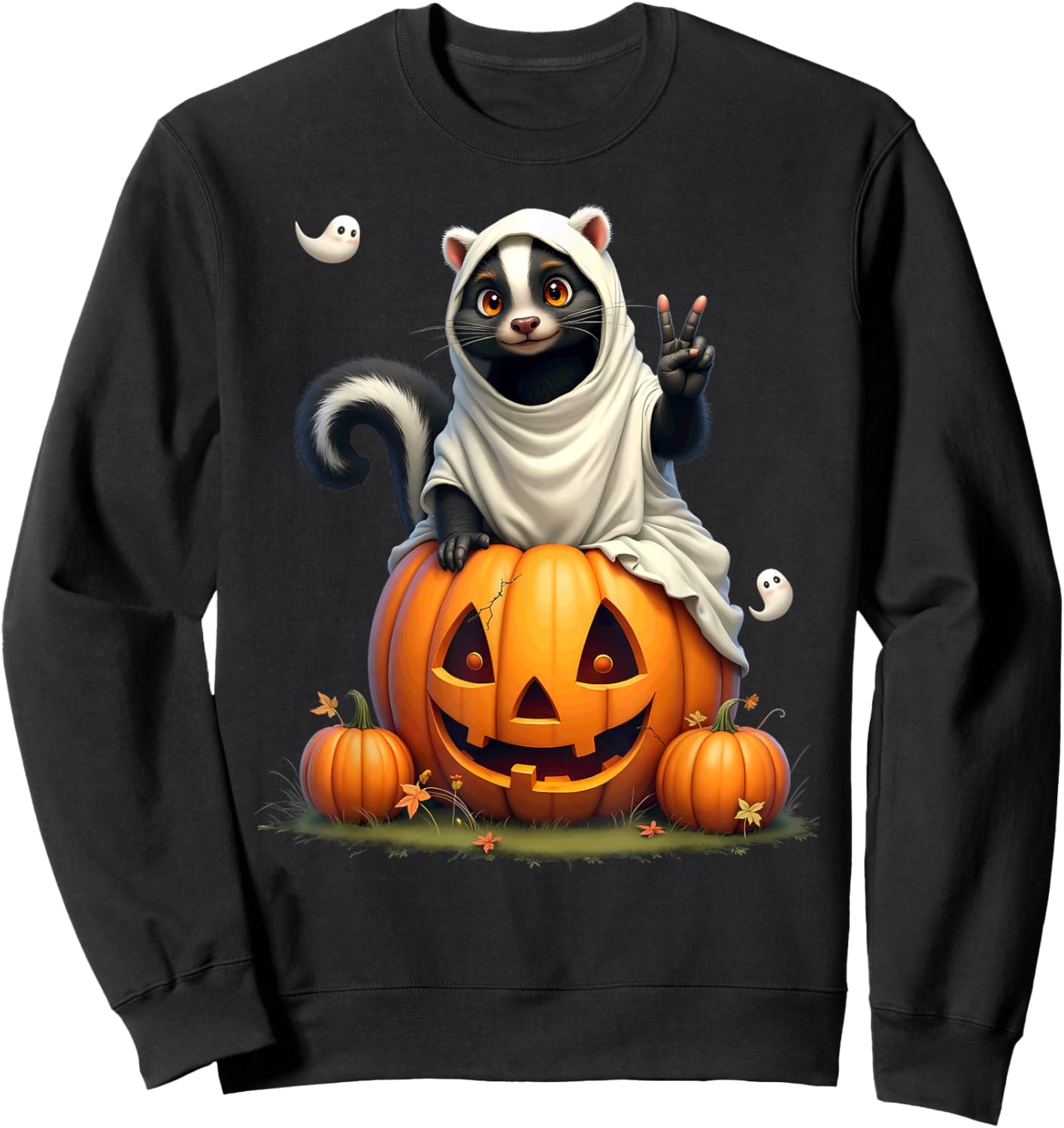 Pumpkin Boo Ghost Skunk Halloween Costume Sweatshirt - Sweatshirt | Black