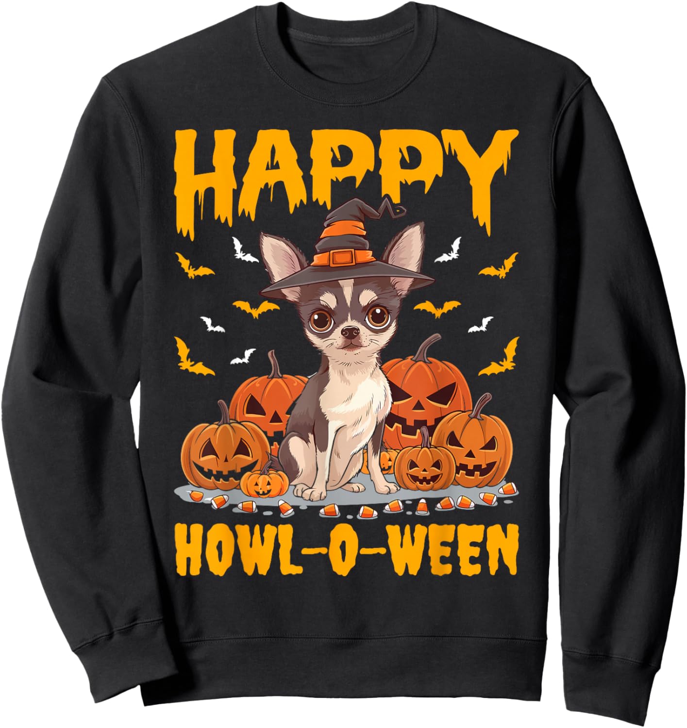 Chihuahua Halloween Cute Dog Howl -O- Ween Funny Pet Sweatshirt - Sweatshirt | Black