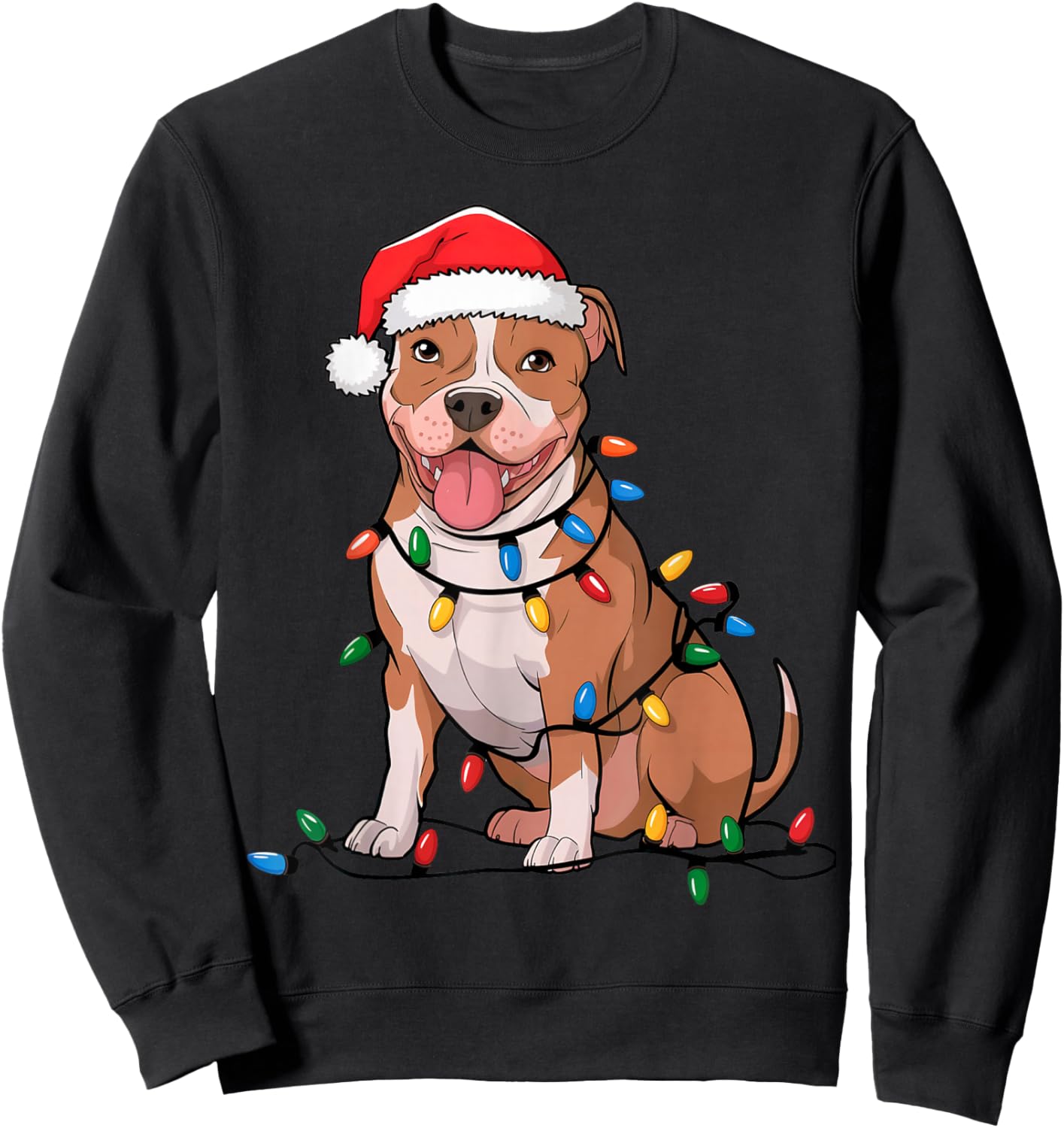 American Pit Bull Terrier Christmas Lights Xmas Dogs Gifts Sweatshirt - Sweatshirt | Black