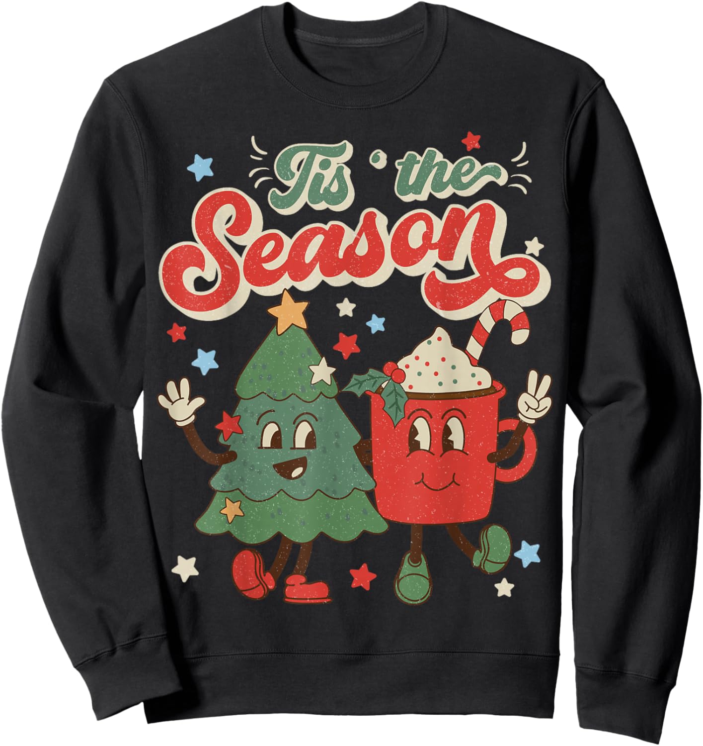 Vintage Christmas Tis The Season Christmas Tree Coffee Latte Sweatshirt - Sweatshirt | Black