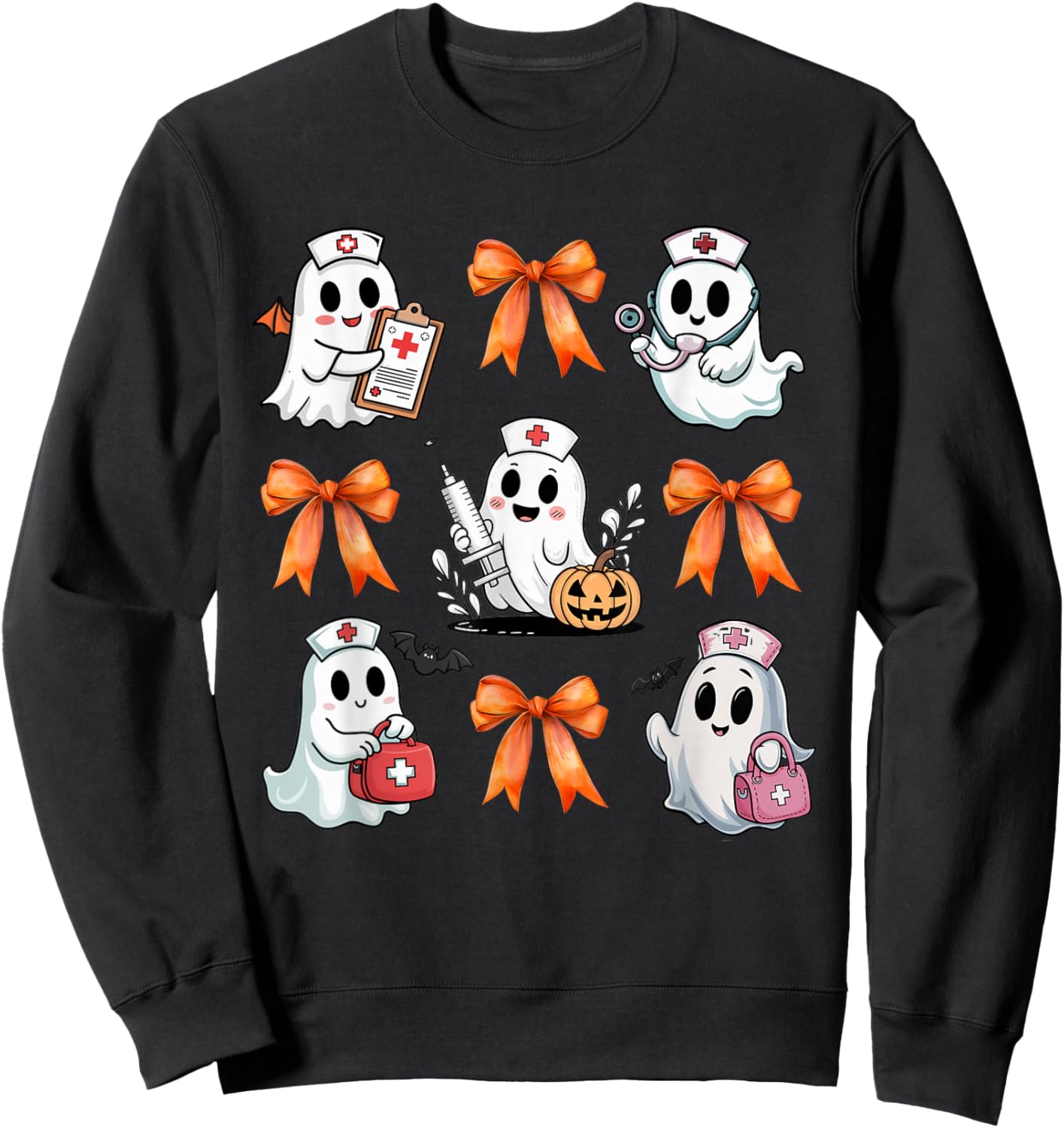 Ghost Boo Boo Crew Nurse Halloween Women Spooky Nurse Funny Sweatshirt - Sweatshirt | Black