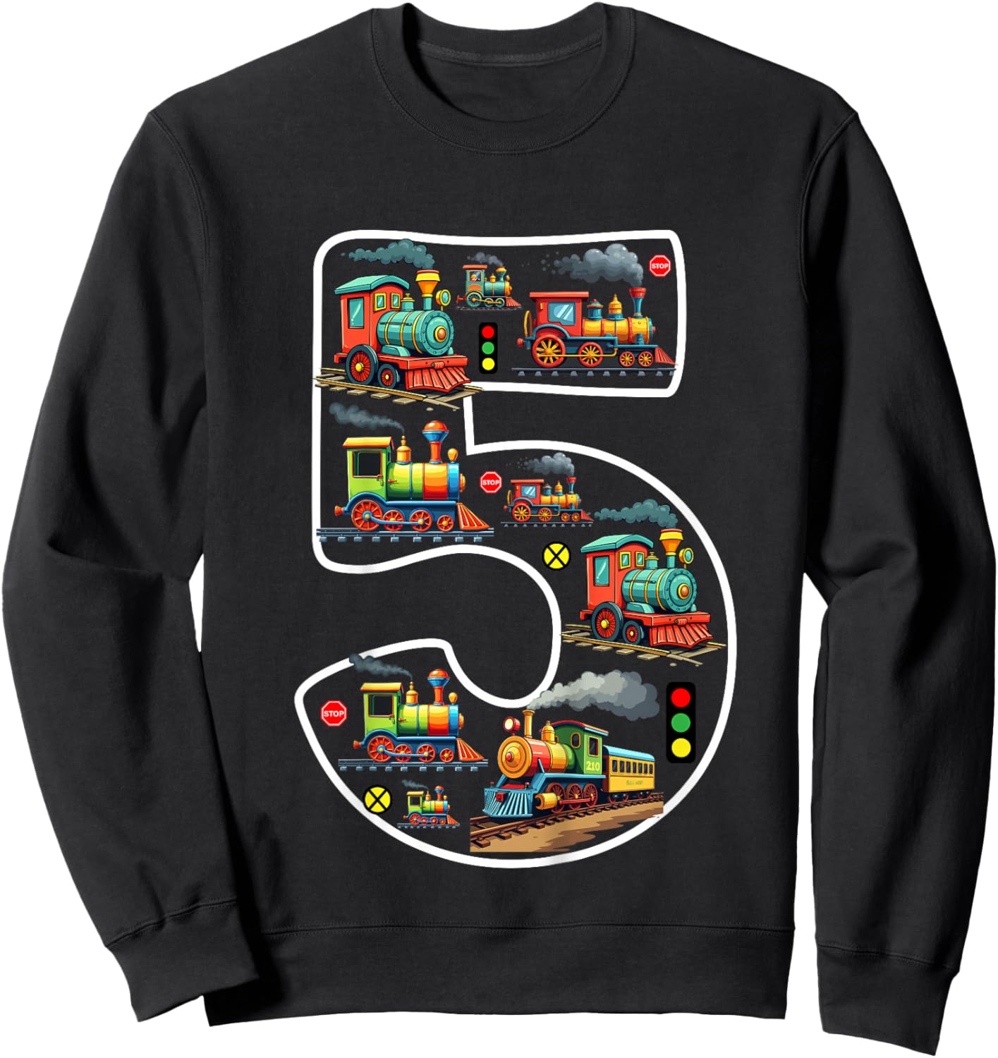 Kids 5 Year Old Boy Trains Birthday 5th Birthday Locomotive Train Sweatshirt - Sweatshirt | Black