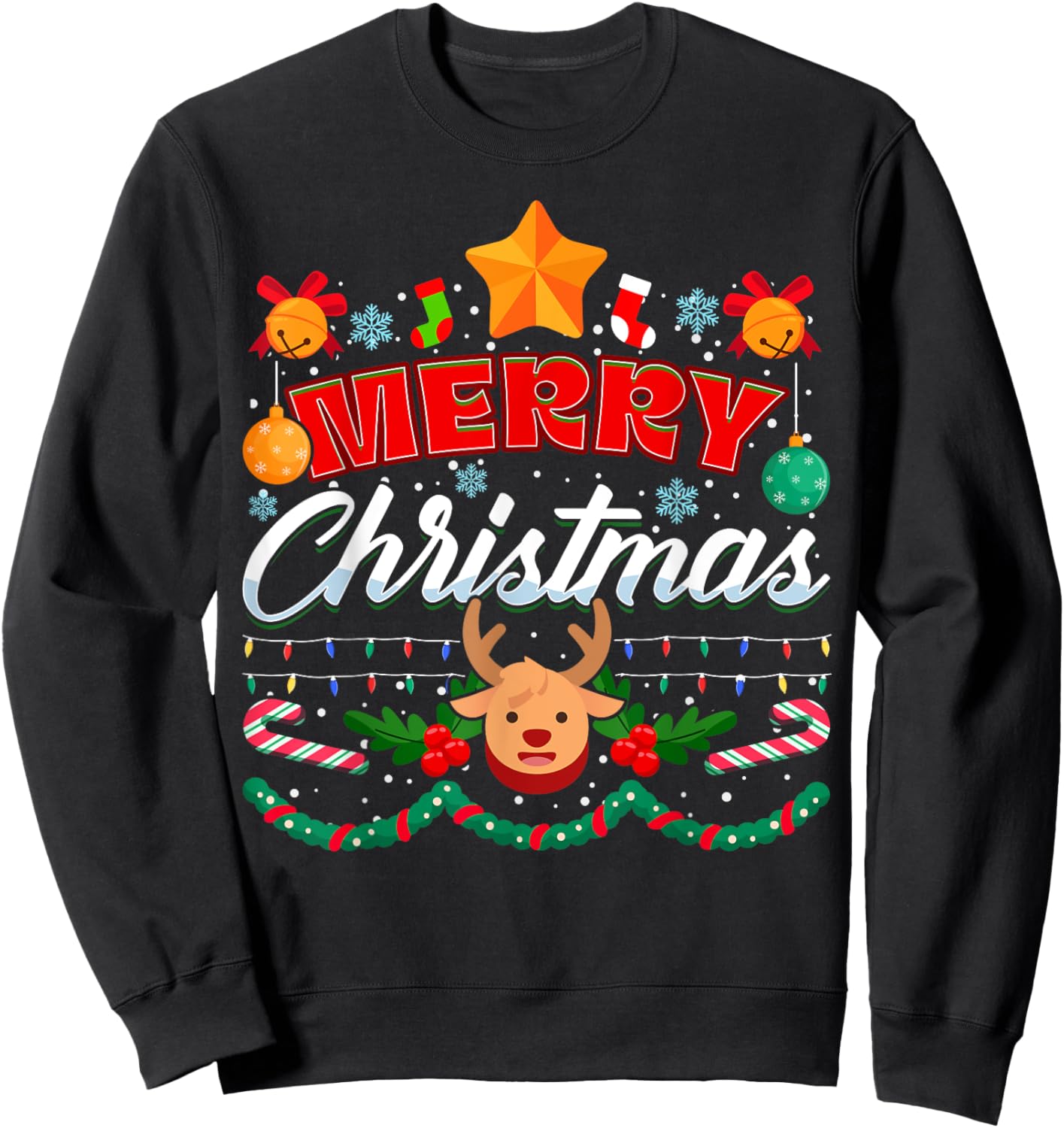 Merry Christmas Reindeer Family Merry Christmas Xmas Sweatshirt - Sweatshirt | Black