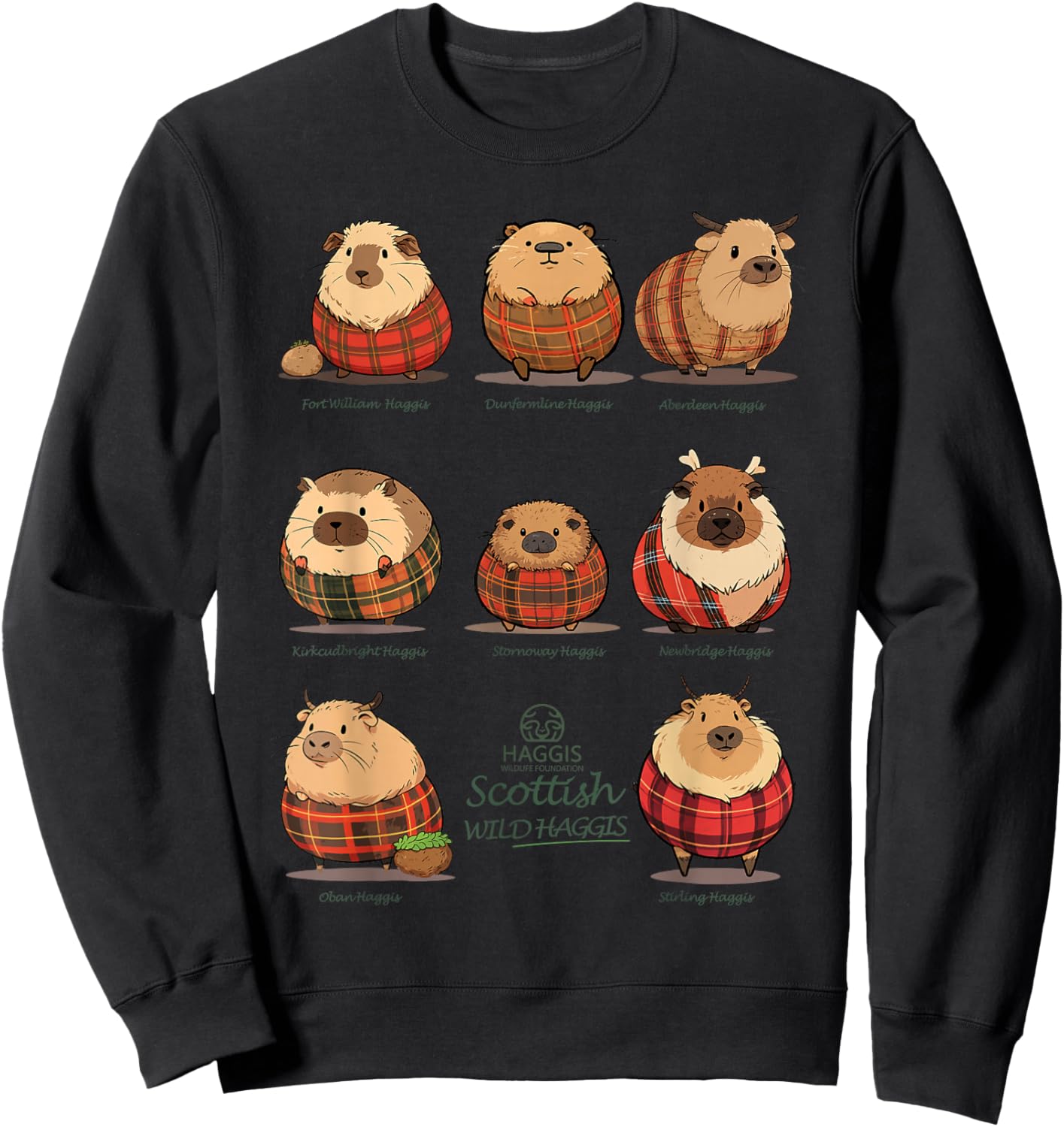 Haggis Wildlife Foundation -Adults Haggis Scottish Wild Haggis Black Small Classic Fit Mandarin Collar Short Sleeve Sweatshirt - Sweatshirt | Black