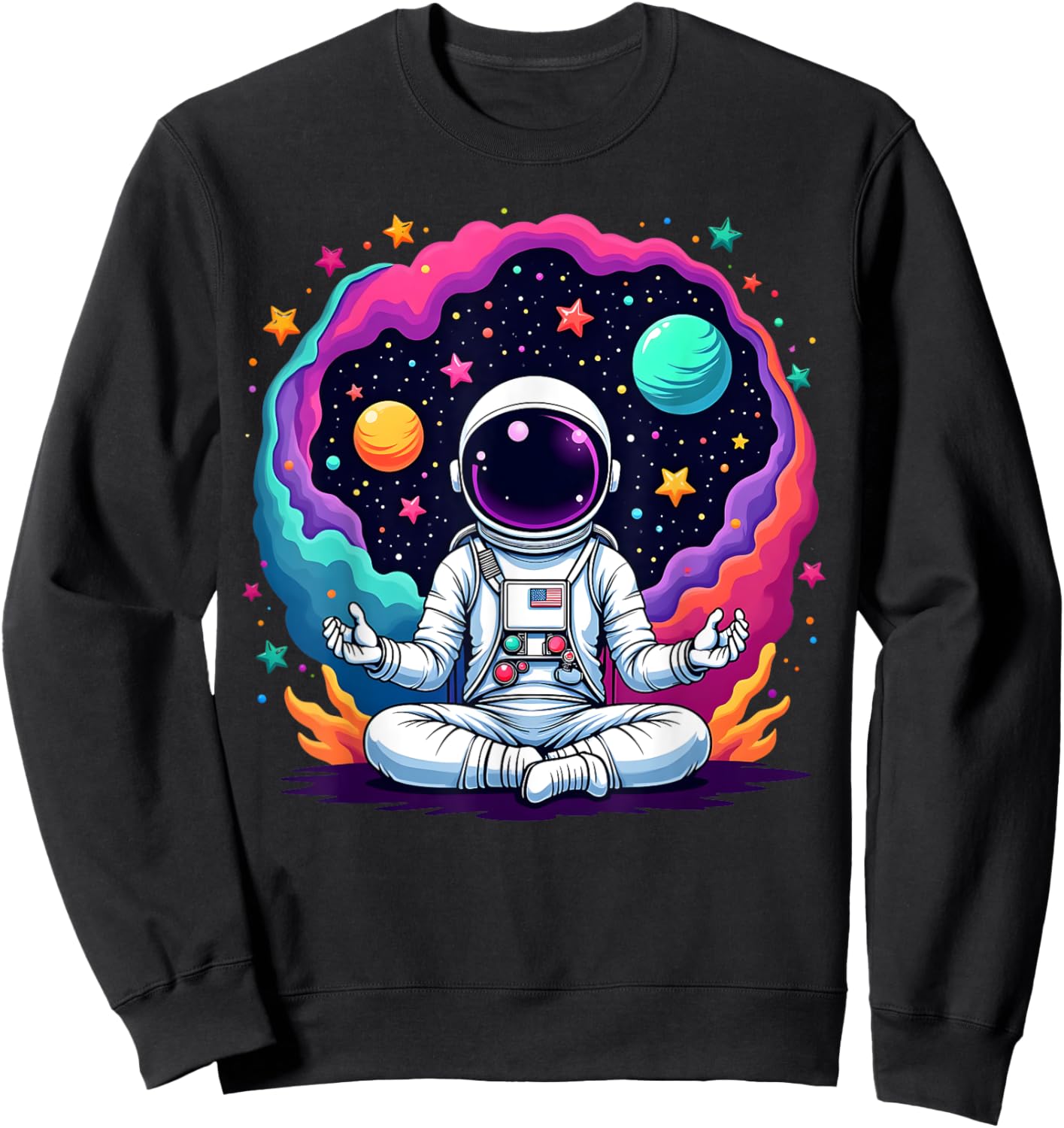 Funny Astronaut Yoga Meditation Planets Science Space Sweatshirt - Sweatshirt | Black