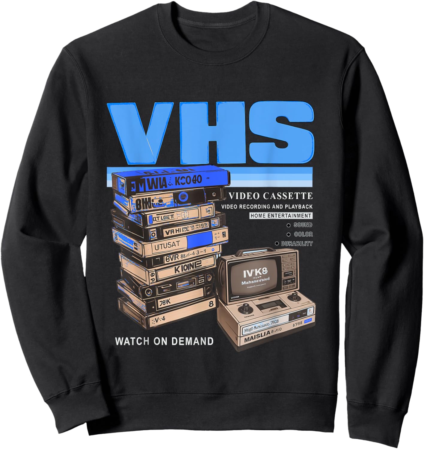 Blue VHS and Chill Blue Color Graphic Sweatshirt - Sweatshirt | Black